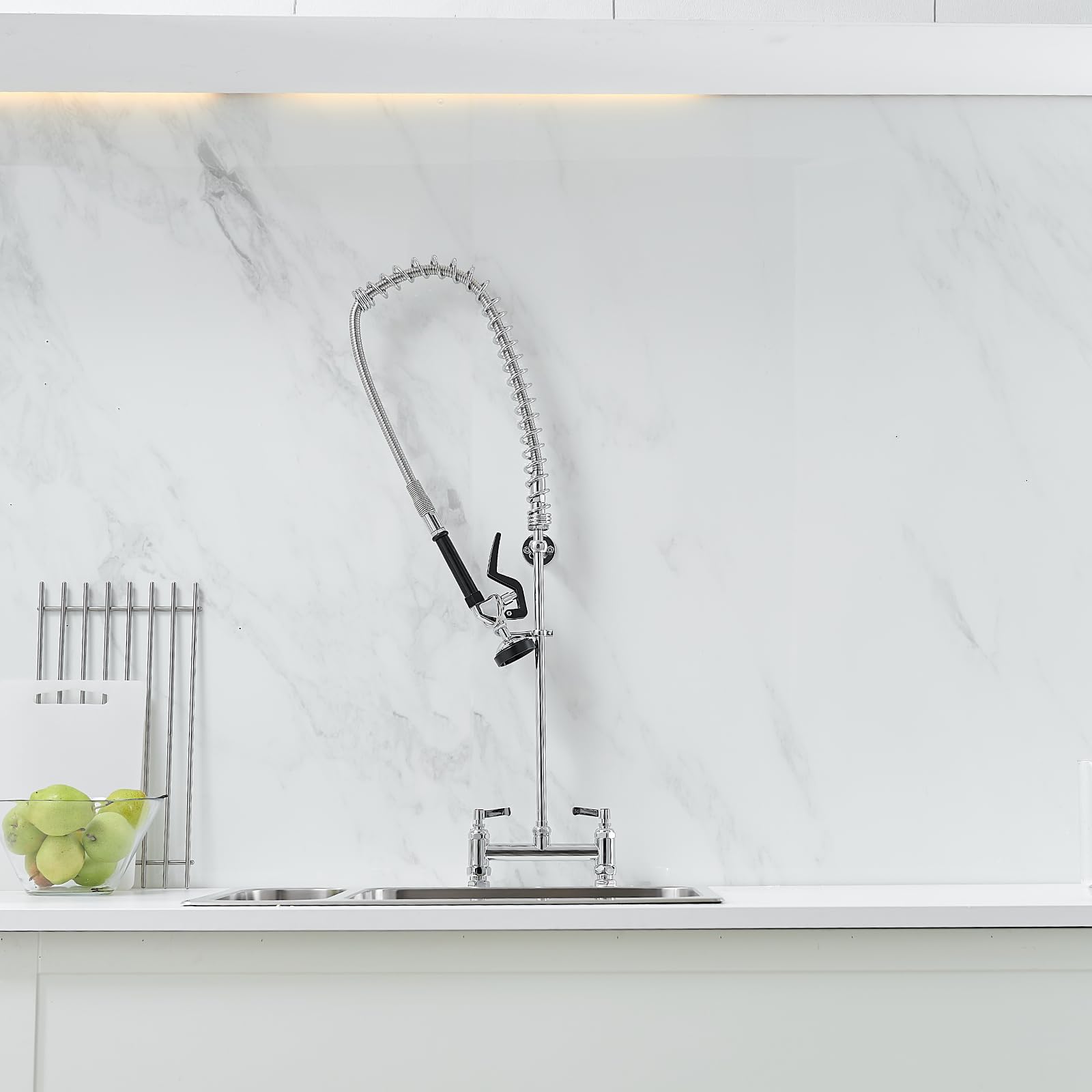 Greenspring 43" Height Chrome Commercial Kitchen Faucet With Pre-Rinse Sprayer For Kitchen Sink Brass Kitchen Sink Faucets For 2 Hole Sink Deck Mount For Restaurant Hotel