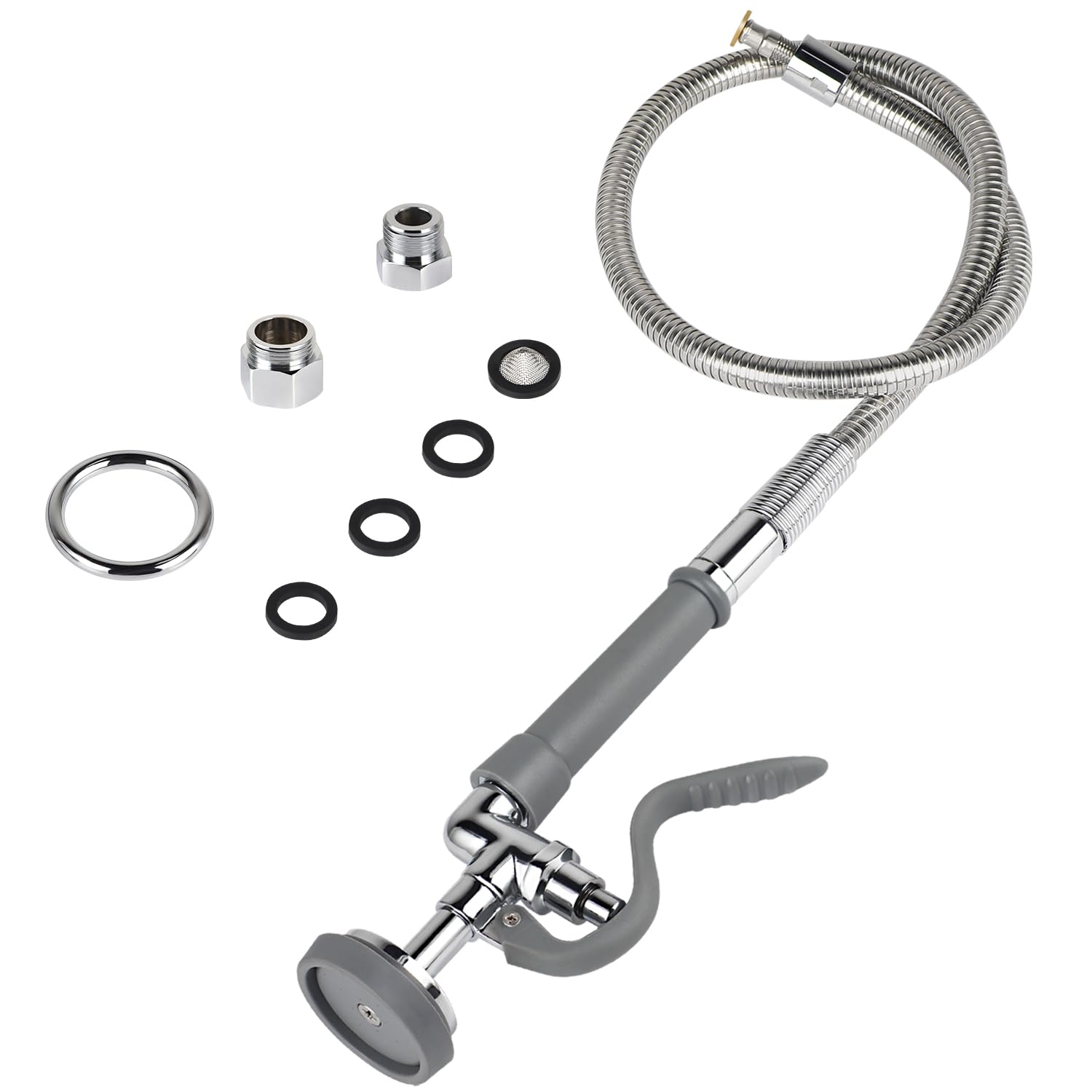 Abboraunt Pre-Rinse Hose With Spray Valve 38 Inch Flexible Stainless Dish Sprayer Hose With Sprayer Nozzle Head Replacement Kit For Commercial Kitchen Sink Faucet (Gray)