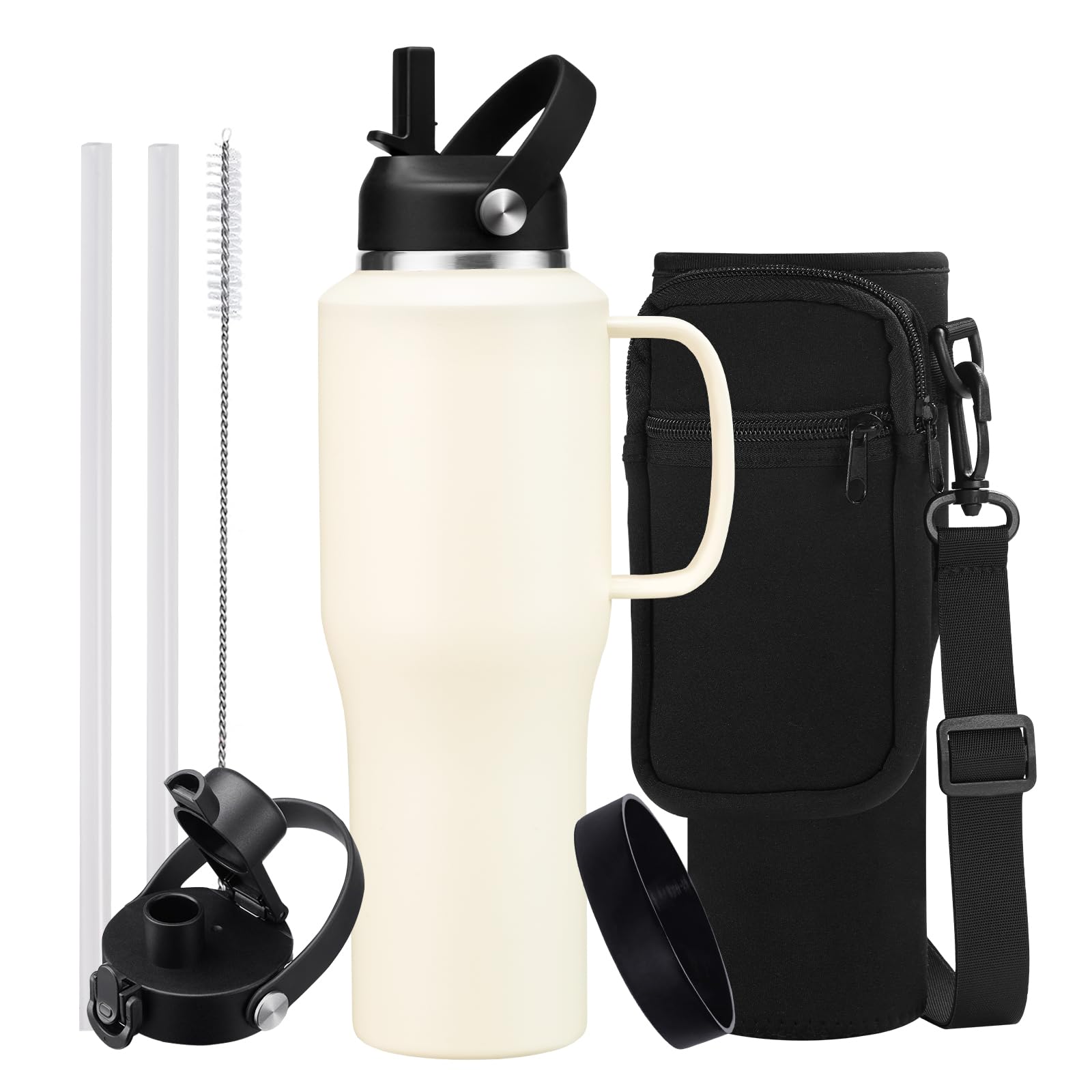 32/40 Oz Water Bottle With Handle, Stainless Steel Insulated Tumbler With Straw & Carrying Case