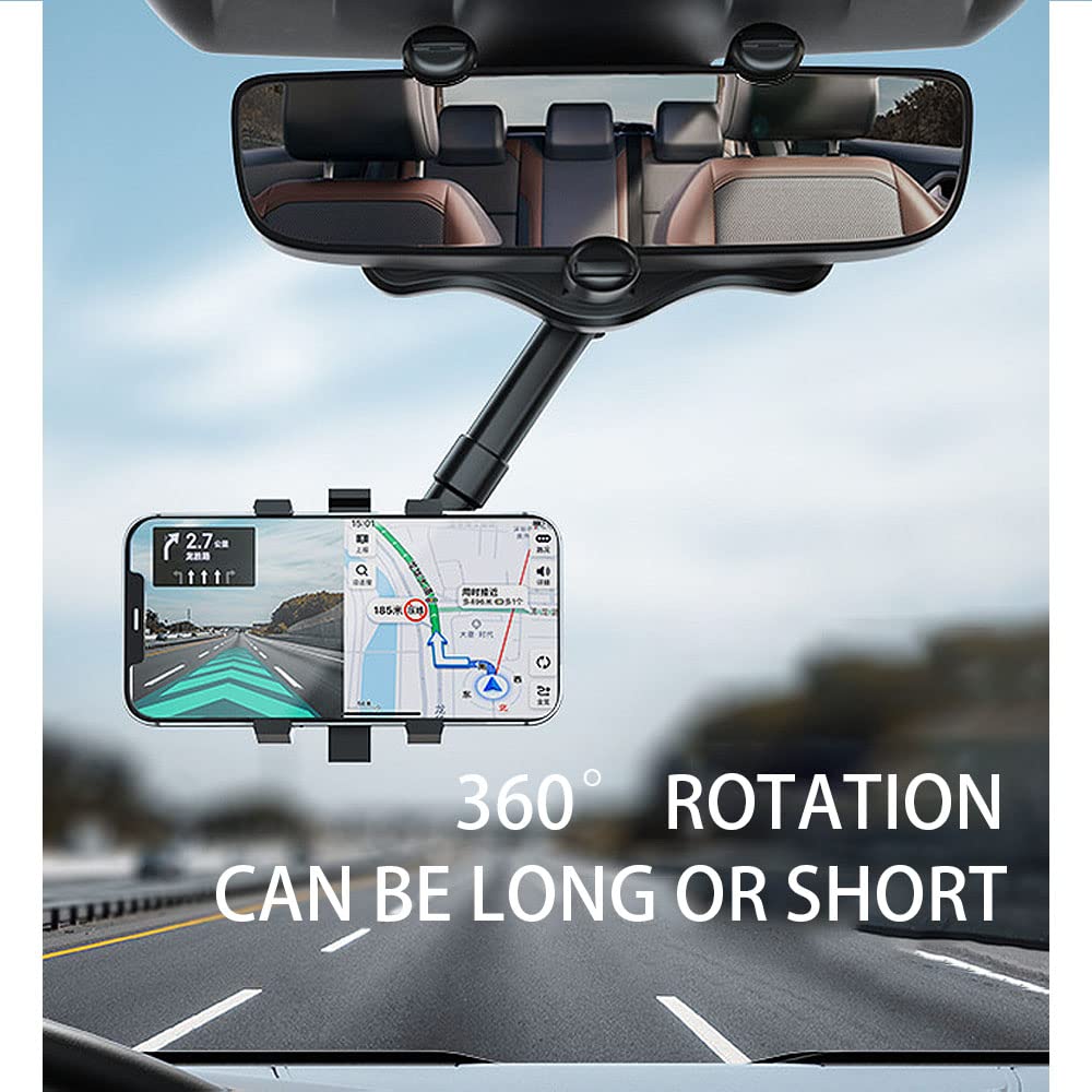 Turcee Car Mearview Mirror Bracket,360°Rotatable And Retractable Car Phone Holder,For Iphone And All Smartphones
