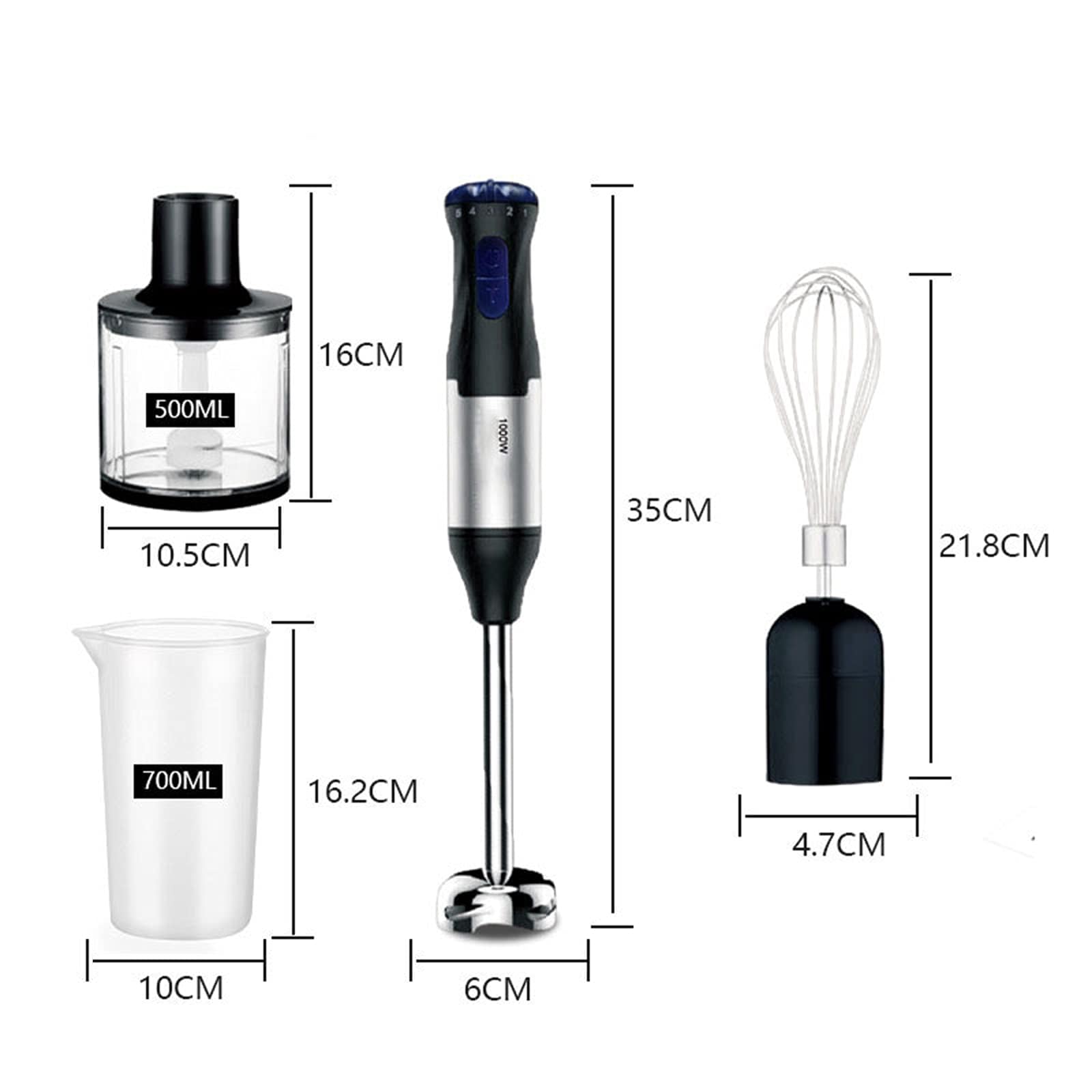 Miboce 1000W Portable Hand Blender, 4-In-1Hand Immersion Blender Set, With Beaker, Chopper, Egg Whisk, 5 Speed Adjustable, For Smoothies, Soups, Sauces, Puree, Dip
