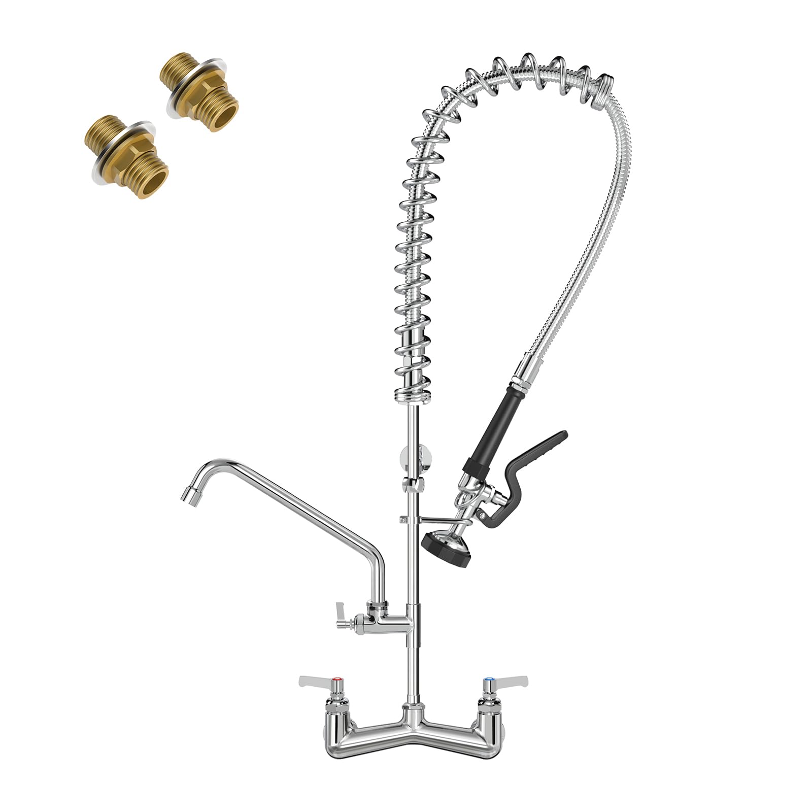 Gosifaca Commercial Kitchen Faucet 36” Height 12" Spout-Triangular Heavy Duty Body Wall Mount Faucet With Pre Rinse Sprayer Design For Commercial Kitchen Compartment Sink