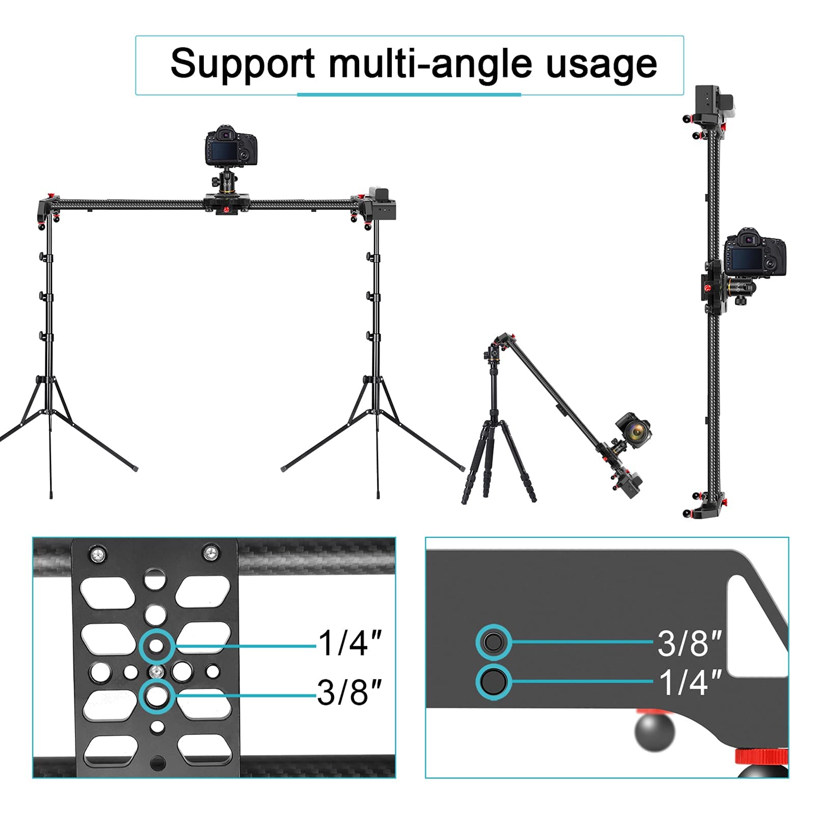 Gvm 48"/120Cm Motorized Camera Slider, App Professional Carbon Fiber Dolly Rail Camera Slider, Motorized Time Lapse And Video Shot Follow Focus Shot And 120 Degree Panoramic Shooting