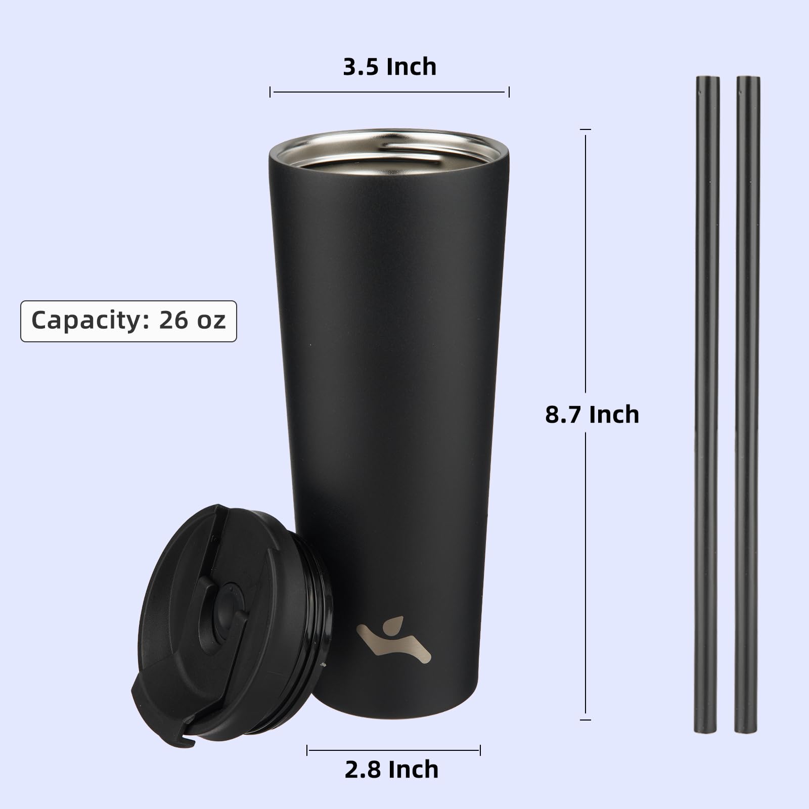 26 Oz Insulated Tumbler With Lid And 2 Straws Stainless Steel Water Bottle Vacuum Travel Mug Coffee