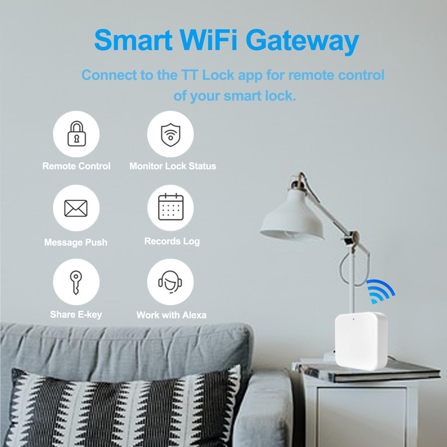 Seveko Smart Lock Wifi Gateway, G2 Gateway Remotely Control Smart Door Lock With Tt Lock App, Compatible With Alexa Voice Control Keyless Entry Door Lock (Wifi 2.4Ghz)