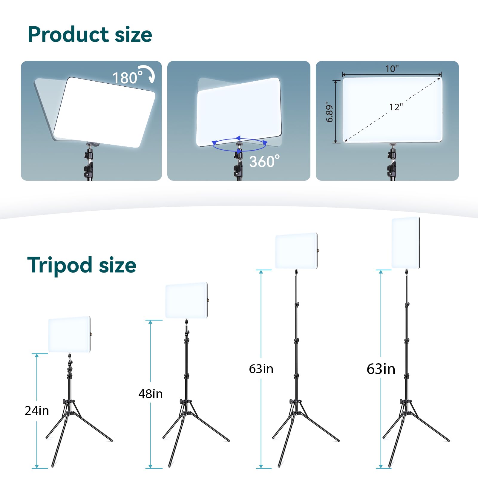 Scrhot 2 Pack Led Video Light Kit, Studio Lights, Photography Lighting With 64" Tripod Stand, Dimmable 2800-8400K Podcast Lighting Panel For Video Recording/Game Live Streaming/Youtube