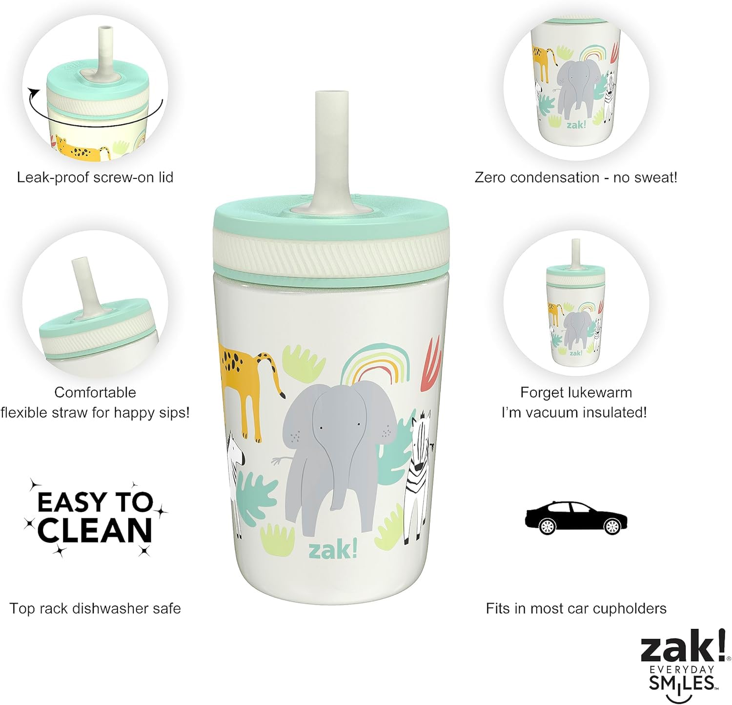 Zak Designs Kelso Toddler Cups For Travel Or At Home, 12Oz Vacuum Insulated Stainless Steel