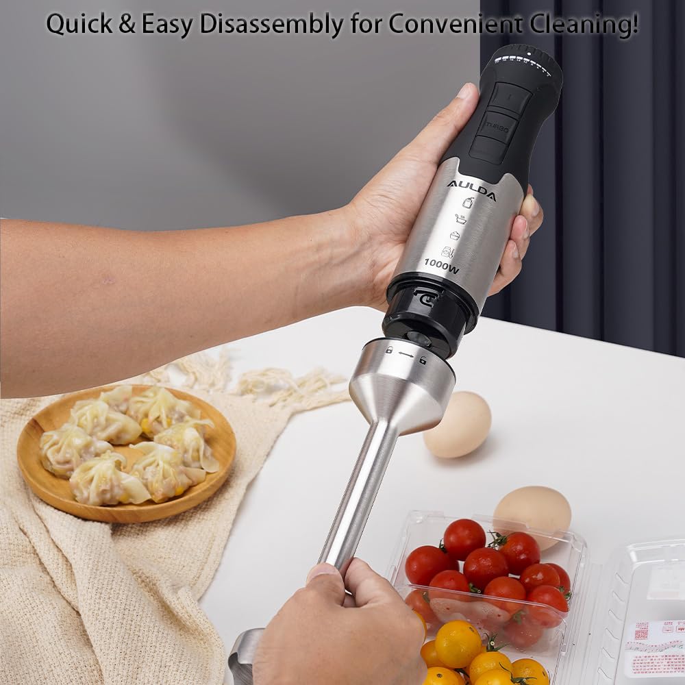 Aulonda 1000W 5-In-1 Immersion Hand Blender 20 Speeds, Stainless Steel Stick Blender With Mixing Beaker, Chopper Bowl, Milk Frother, Egg Whisk For Smoothie, Baby Food, Sauces Red,Puree, Soup
