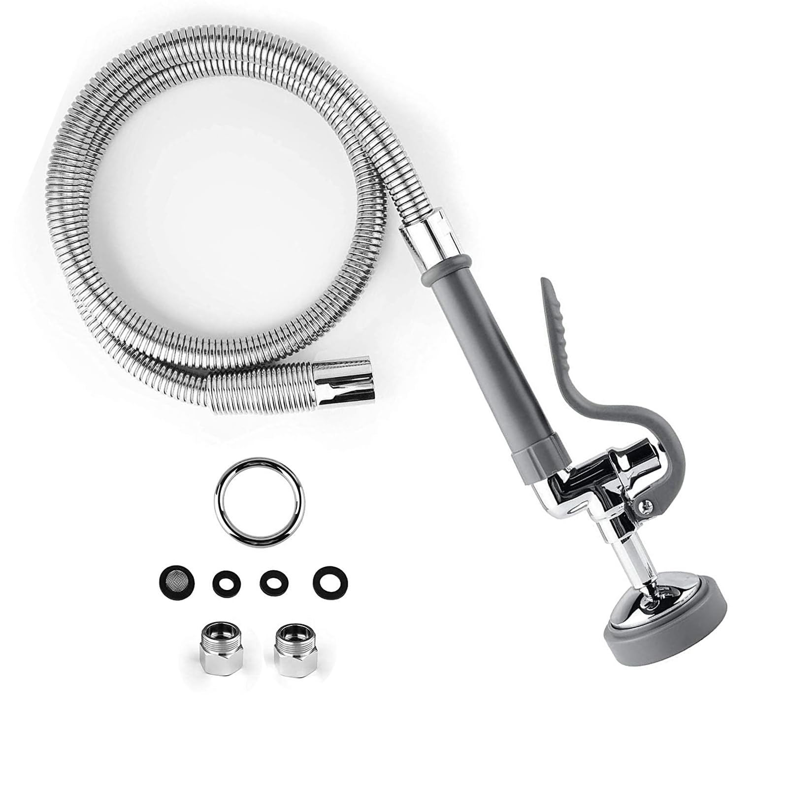 Cwm Commercial Sink Sprayer With 45” Flexble Stainless Steel Hose, 1.42 Gpm Pre Rinse Spray Valve With Ergonomic Handle, Commercial Kitchen Faucet Parts,Dish Sprayer For Restaurants (Gray)