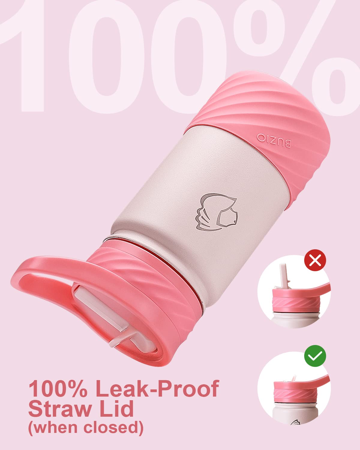 Buzio 14Oz Kids Water Bottle Stainless Steel Insulated Metal Water Bottles With Straw For Toddlers