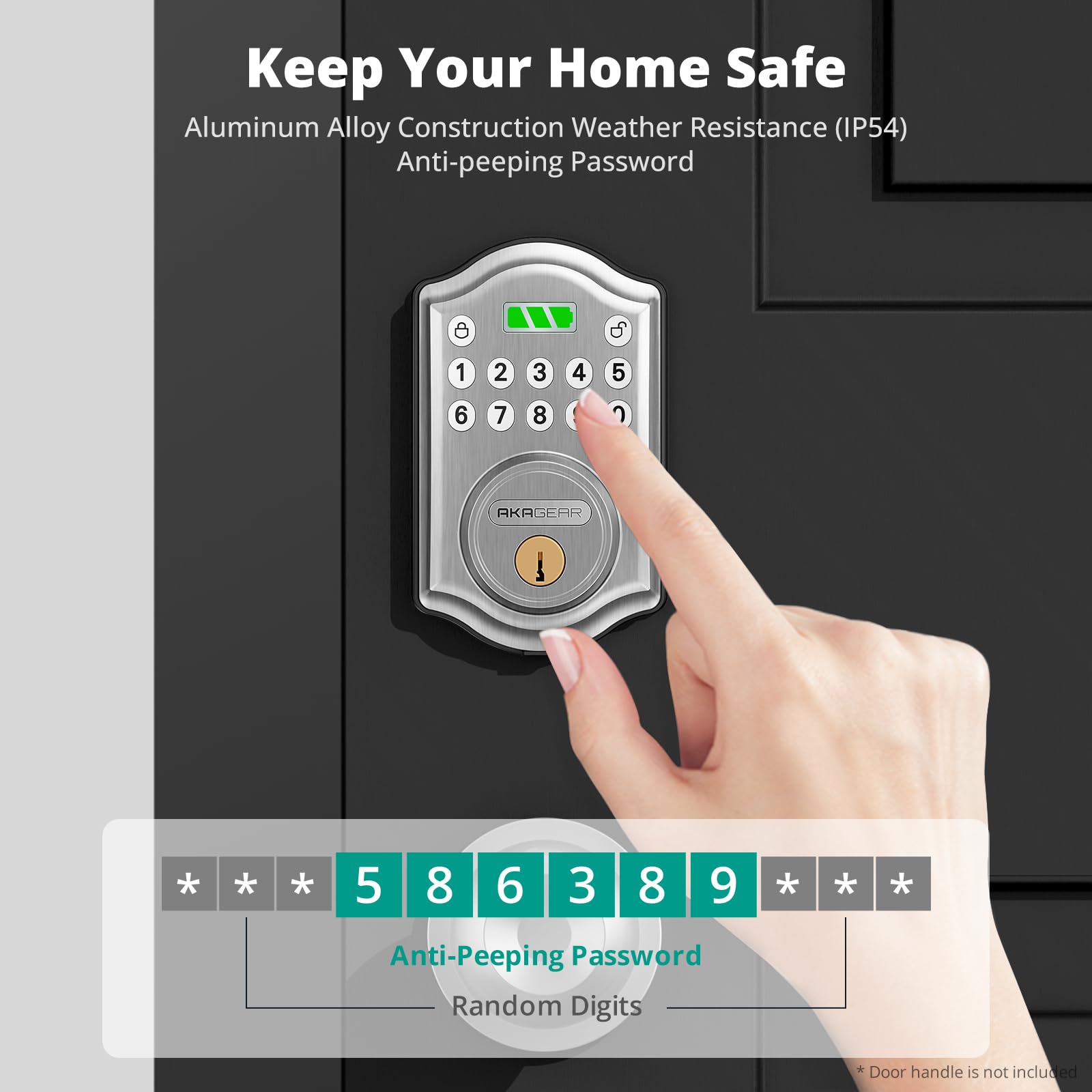 Akagear Keyless Entry Door Lock With Keypad - Smart Deadbolt Lock For Front Door With 2 Keys - Auto Lock - Easy Installation - Ds10 Mini (Satin Nickel)