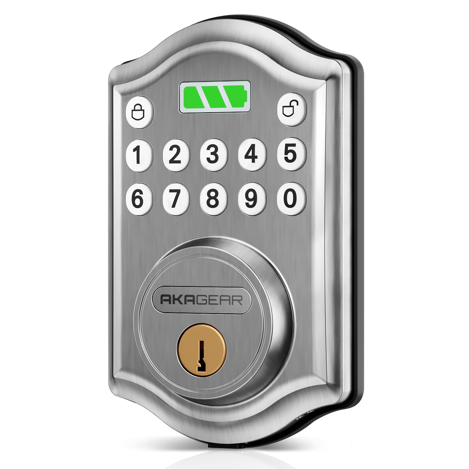 Akagear Keyless Entry Door Lock With Keypad - Smart Deadbolt Lock For Front Door With 2 Keys - Auto Lock - Easy Installation - Ds10 Mini (Satin Nickel)