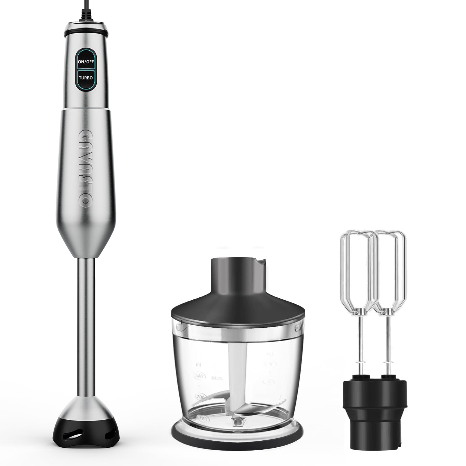 Gavasto Immersion Blender 1000 Watts Scratch Resistant Hand Blender,20 Speed And Turbo Mode Hand Mixer, 3-In-1 Heavy Duty Copper Motor Stainless Steel Smart Stick With Egg Beaters And Chopper