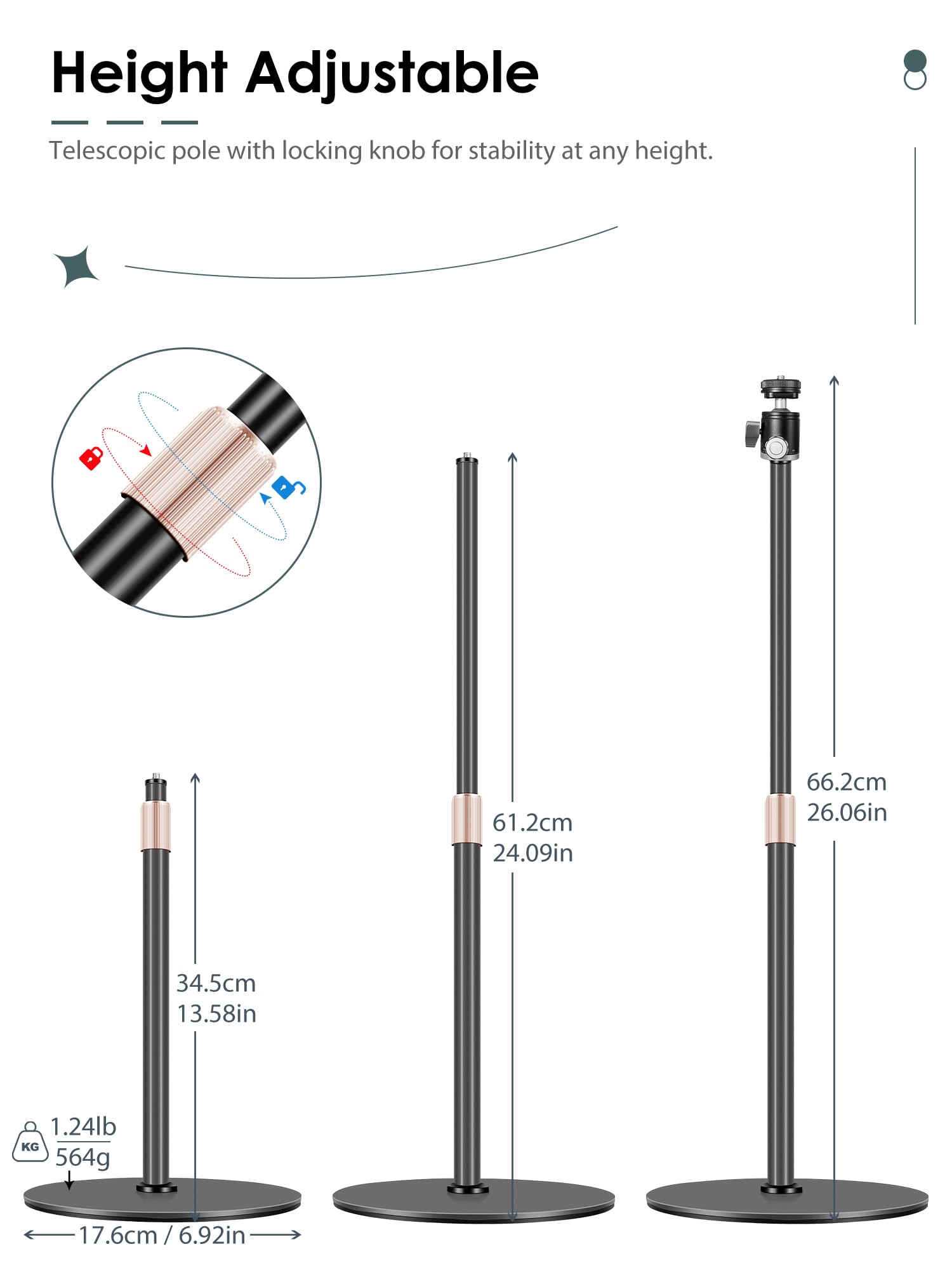 Borenbuir Webcam Stand For Desk, 23.8'' Height Adjustable,Webcam Tripod Mount Desktop For Logitech Brio 4K C922 C930E C920S C920 C960 C920X Phone And Other Devices With 1/4" Thread