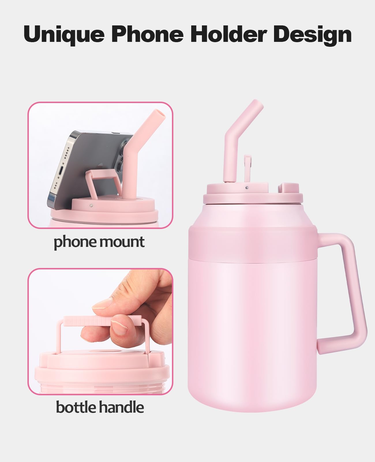 50 Oz Insulated Tumbler With Handle And Straw,Vacuum Insulated Stainless Steel Water Bottle Thermal