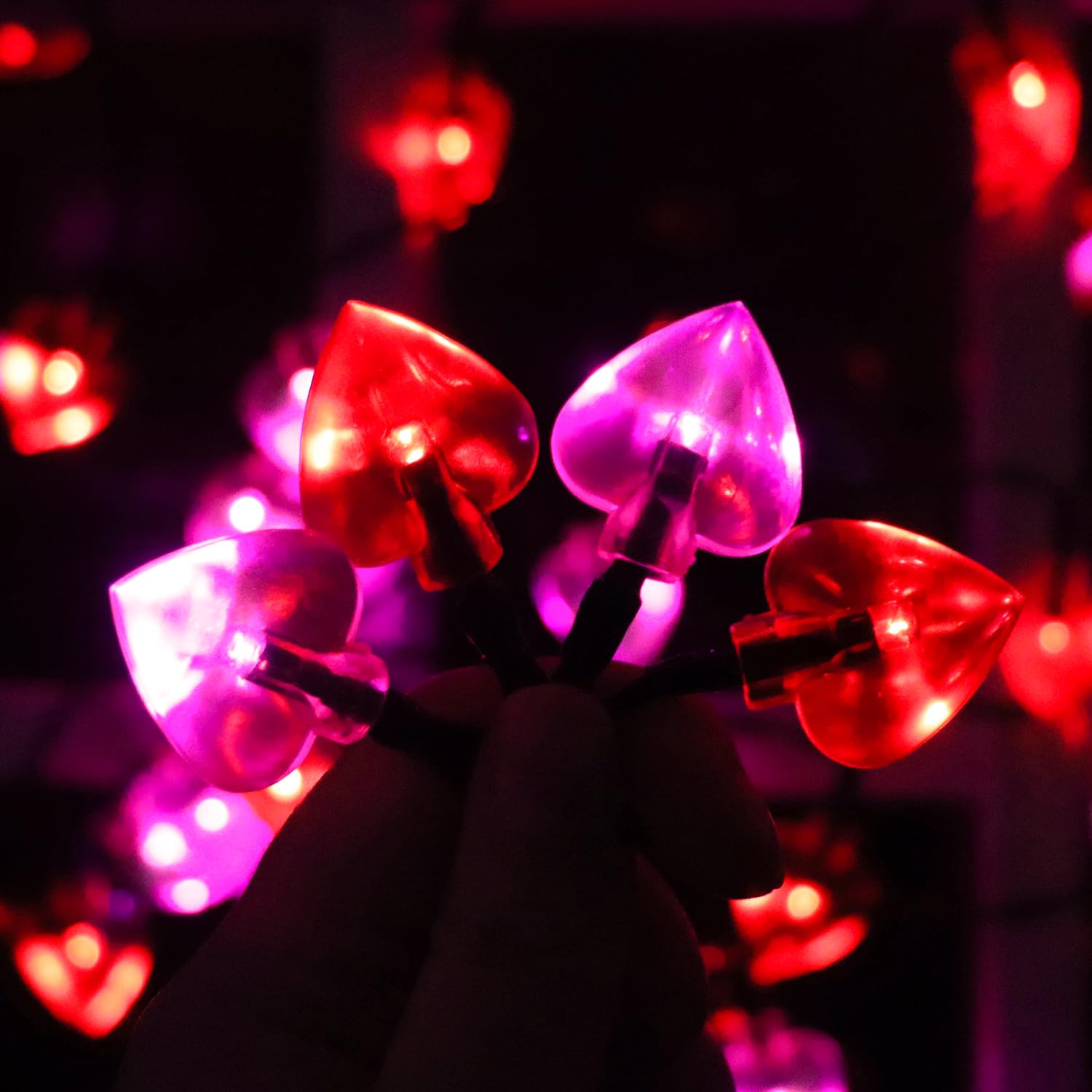 Hugsvik 50Led Solar Heart String Lights, 8 Modes Red Pink Heart Lights For Outdoor Garden Yard Balcony Decor