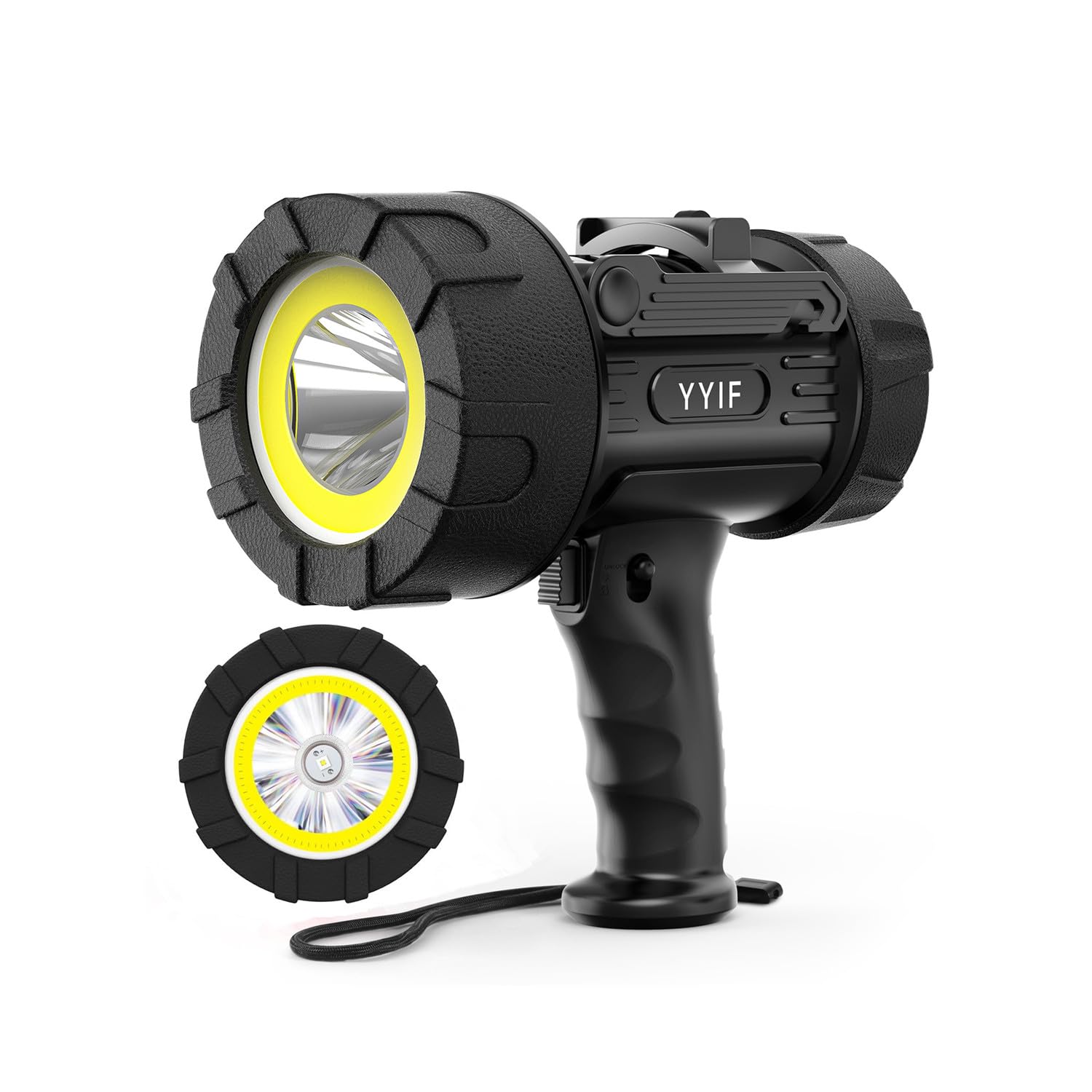 Yyif Rechargeable Spotlight 1000,000 Lumen Led, Handheld Spotlight With Cob Light Floodlight, Ipx6 Waterproof, 10000Mah 20 Hour Standbyimpact Resistant Handheld Spotlight(Black)