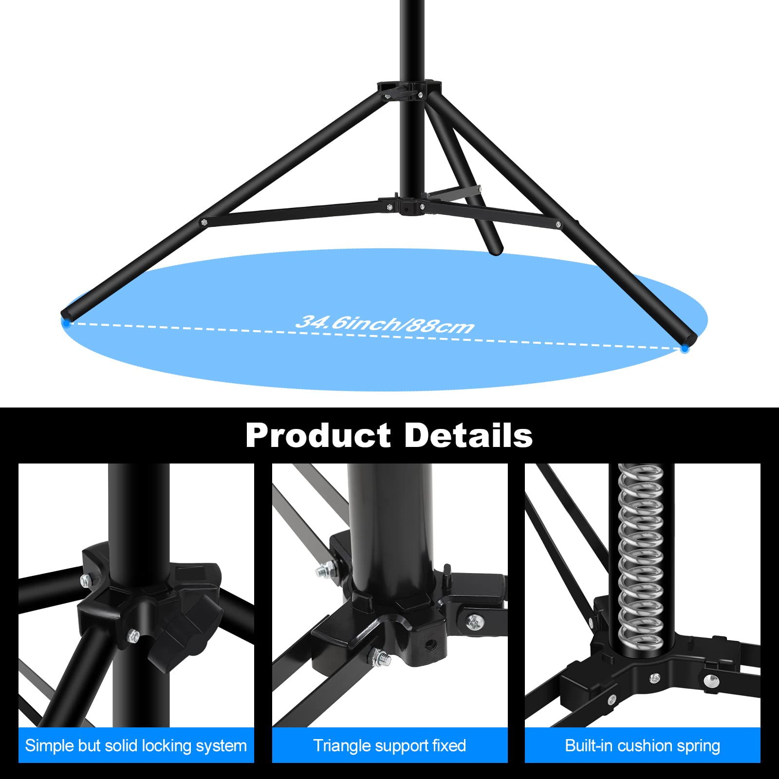 Soonpho Heavy Duty Light Stand 9.8Ft /3M Photography Tripod Light Stand Metal Adjustable Spring Cushioned With Carry Bag 1/4” To 3/8” Universal Screw For Photography Led Video Light, Ring Light, Monolight