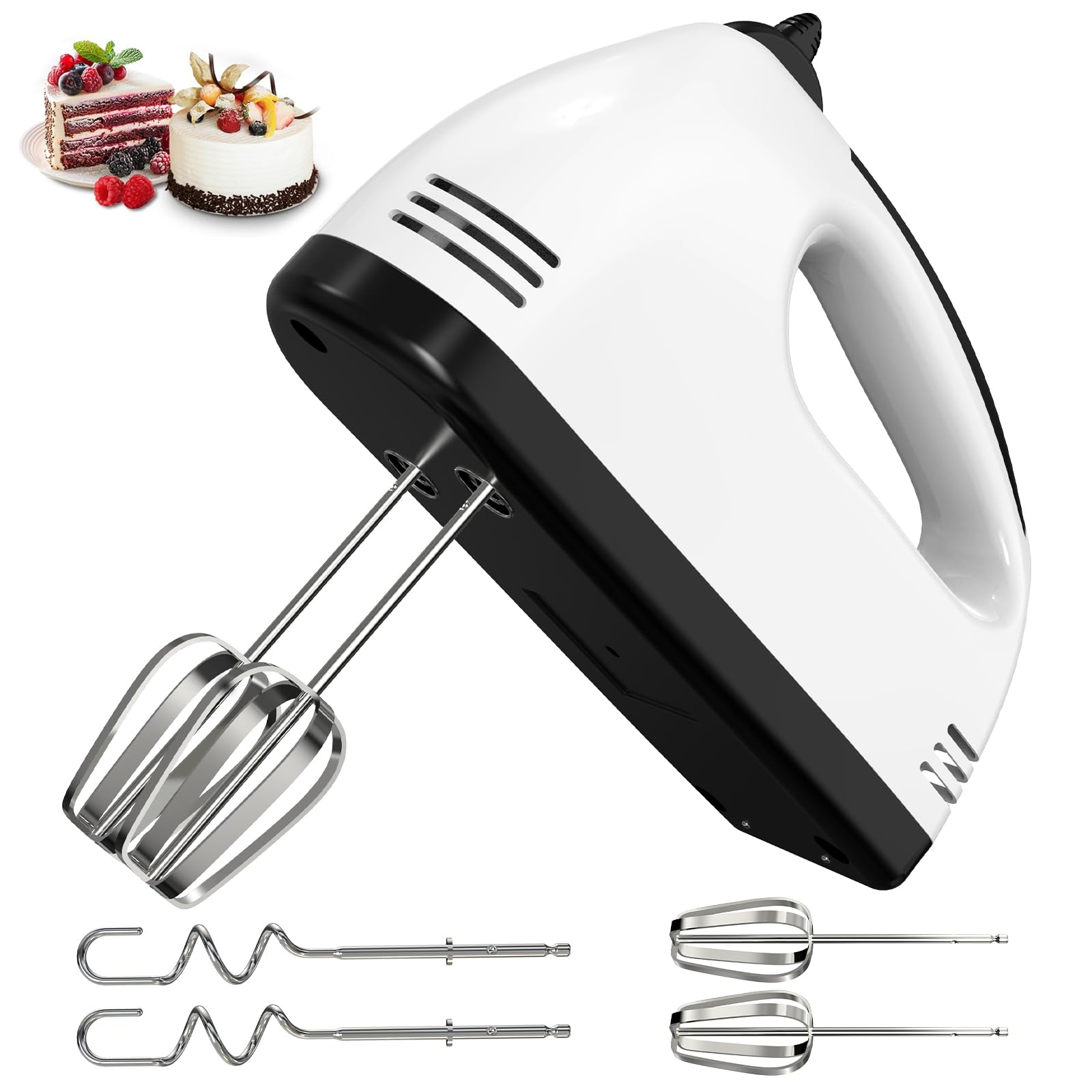 Lxwpamyt Hand Blender, Professional 7 Speed Mixer, Electric Pastry Mixer With 2 Rods And 2 Hooks, For Mixing Cookies, Beating Food, Eggs, Cakes
