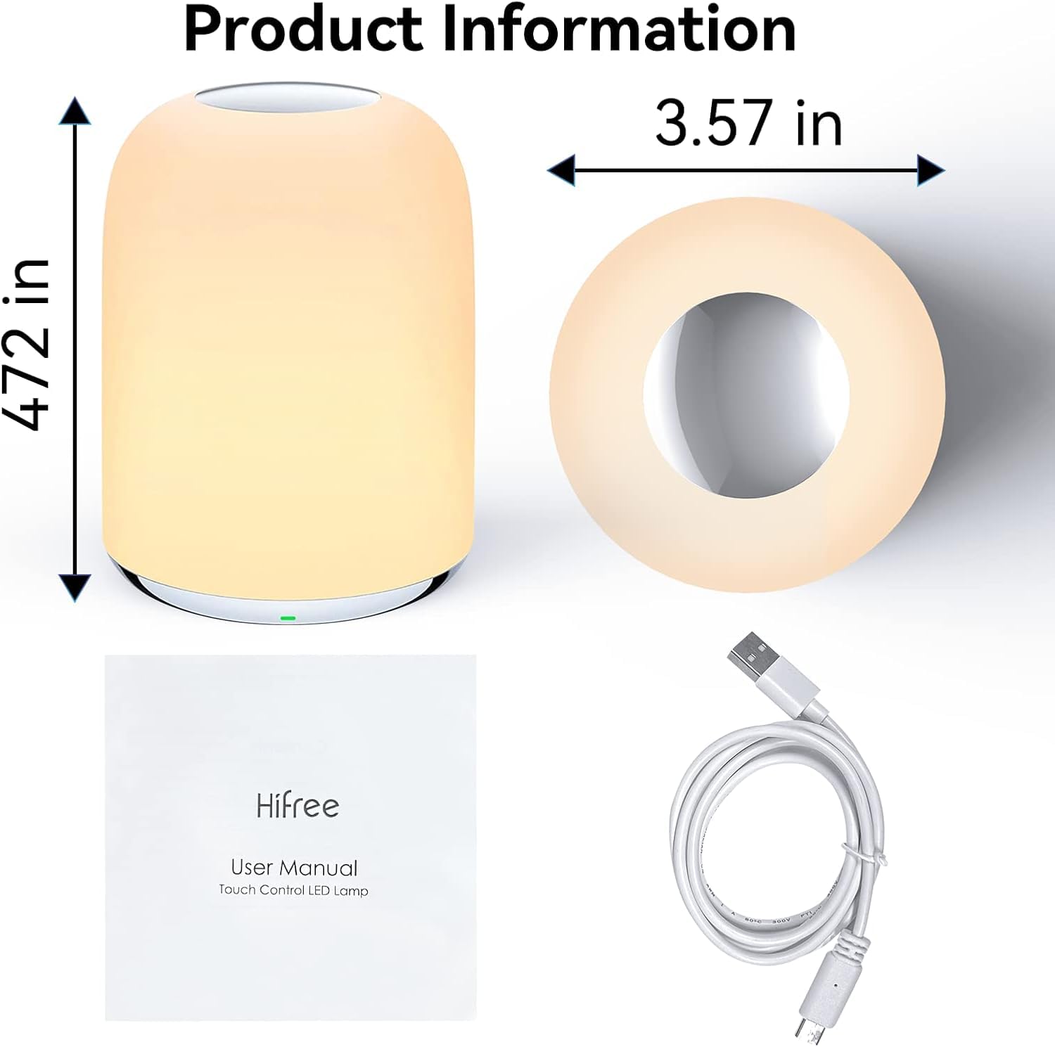 Hifree Touch Bedside Table Lamp,Portable Usb-C Rechargeable Night Light For Kids. Rgb Dimmable With 3 Modes For Bedroom, Nursery,Living Room. Soft Eye-Caring Small Lamp(Cold, Warm, And Rgb)