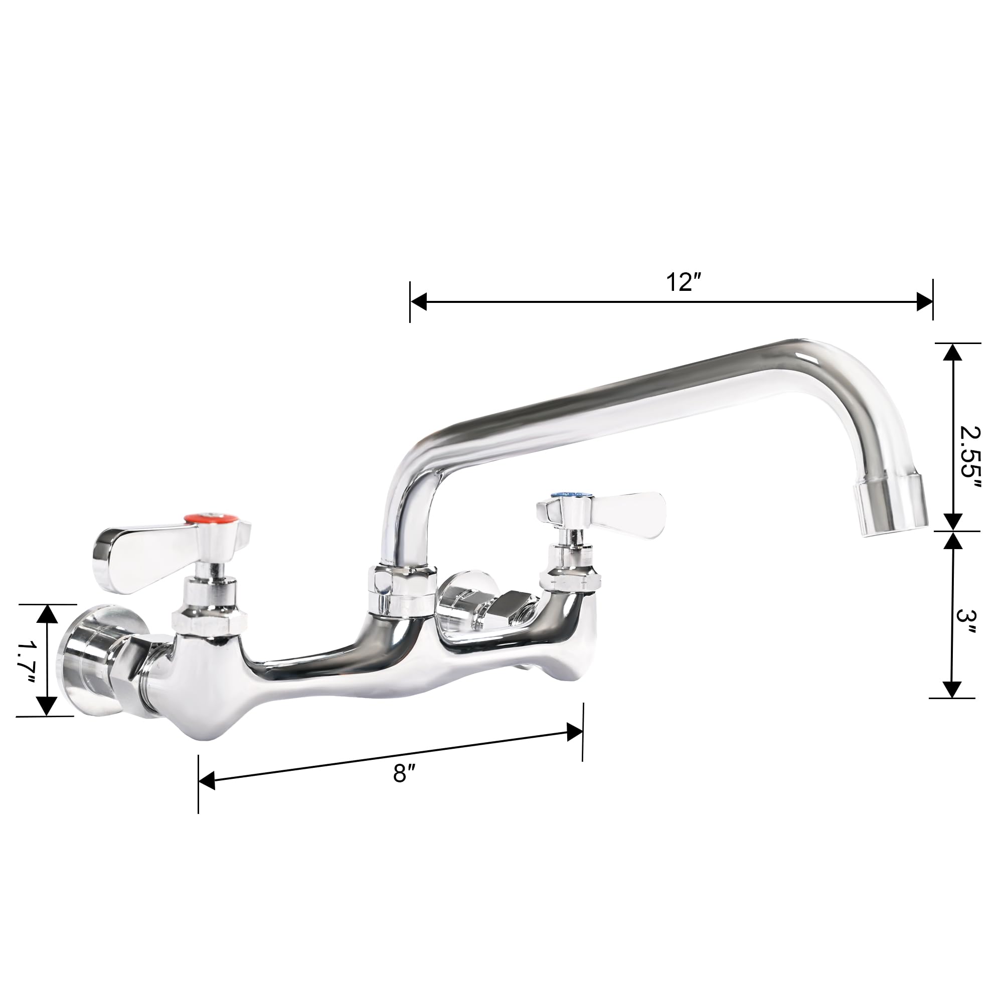 Hardura Restaurant Equipment Hardura Commercial Kitchen Sink Faucet Wall Mount Utility Sink Faucet Lead- Brass 8” Center And 12” Swing Spout