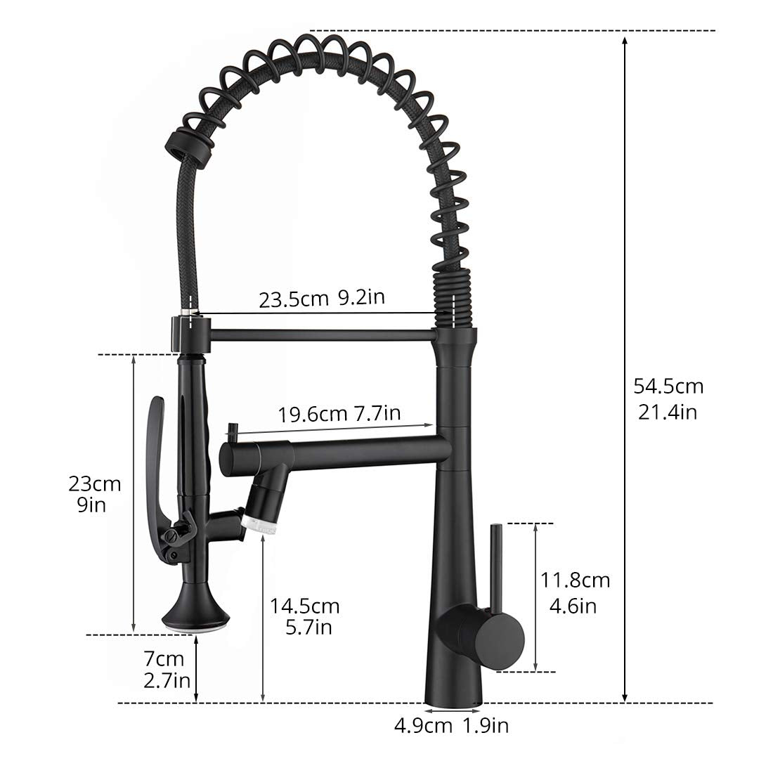 Aimadi Black Kitchen Faucet With Sprayer,Commercial Faucet Kitchen Single Handle Spring Pull Down Kitchen Sink Faucet With Led Light,Matte Black