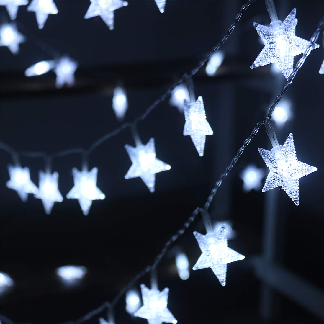 Xingpold Led Star String Lights,Outdoor Battery Operated String Lights White Fairy Lights,16.4 Feet 50 Led Waterproof Christmas Tree Lights For Indoor Wedding Halloween Camping Umbrella Birthday Party