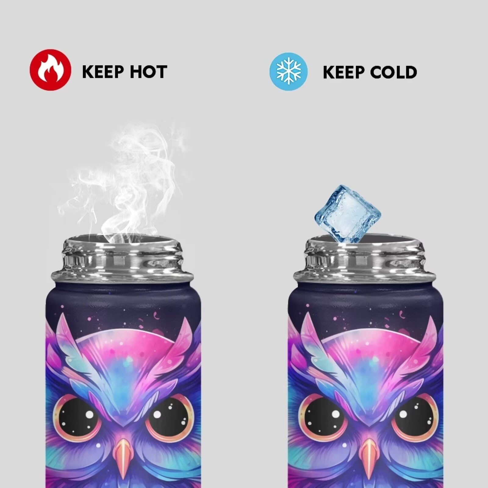 Zoutairong Galaxy Owl Water Bottle 20 Oz For Girls Insulated Water Bottles With Handle Flask Wide