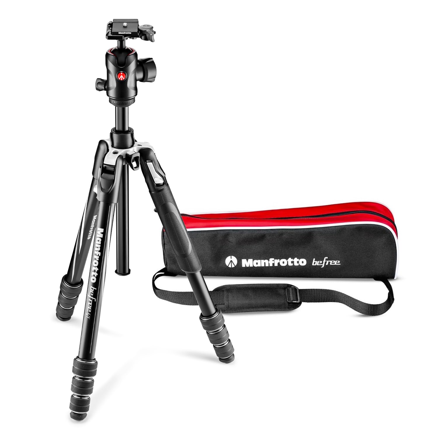 Manfrotto Be Gt 4-Section Aluminum Travel Tripod With 496 Center Ball Head, Black/Silver