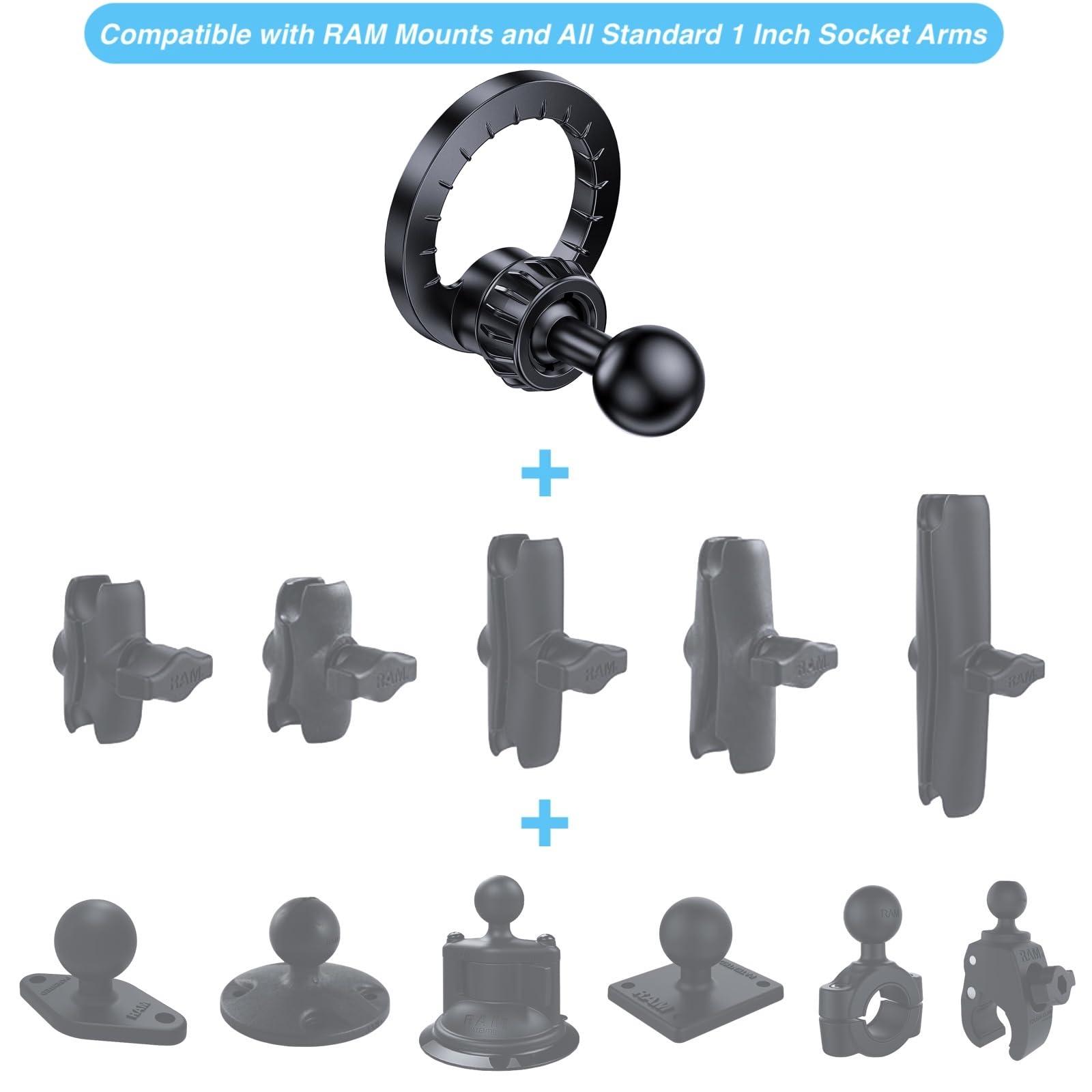 Armolabx Magnetic Phone Holder Base With 1” Ball Mount Adapter For Magsafe Compatible With Ram Mounts Double Socket Arm For Iphone 16/15/14/13/12 Series