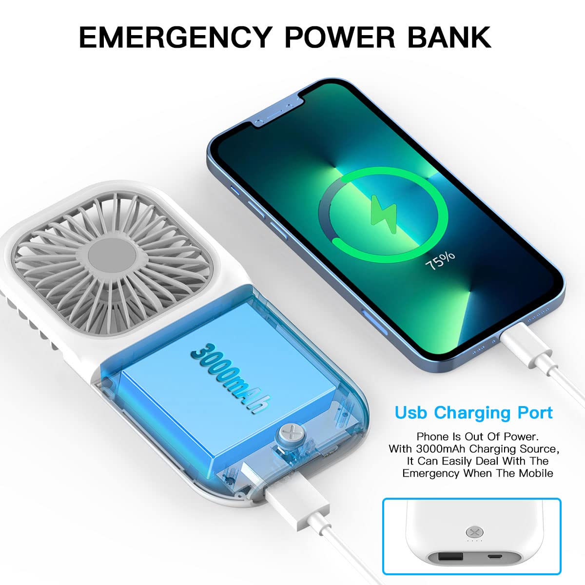 6-in-1 personal handheld fan with 3000mAh battery, providing versatile cooling on-the-go Koospark