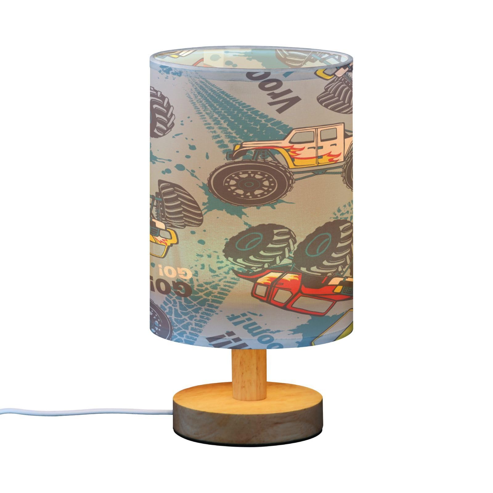 Cebugi Monster Truck Cars Table Lamps For Living Room Bedside Lamps Nightstand Lamps For Bed Room With Usb Charging Port,Traditional Night Light 5.12X9.7In