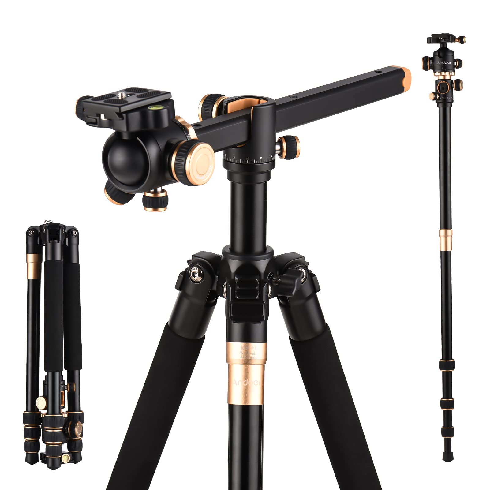 Andoer 184Cm Portable Photography Tripod Horizontal Camera Tripod Stand Monopod Aluminum Alloy 8Kg Load Capacity With 360° Rotatable Ballhead Carrying Bag For Dslr Camera Camcorder Smartphone