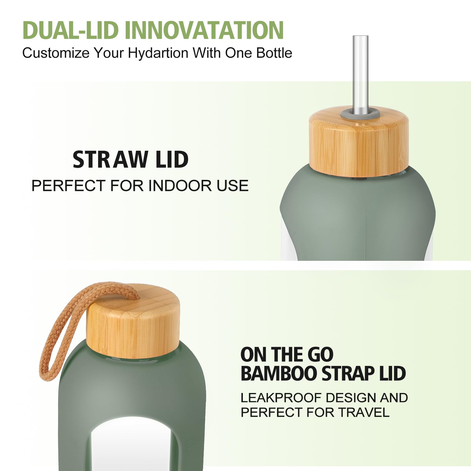 Glass Water Bottles 32 Oz - Motivational Drinking Glass Water Bottle With Silicone Sleeve, Straw