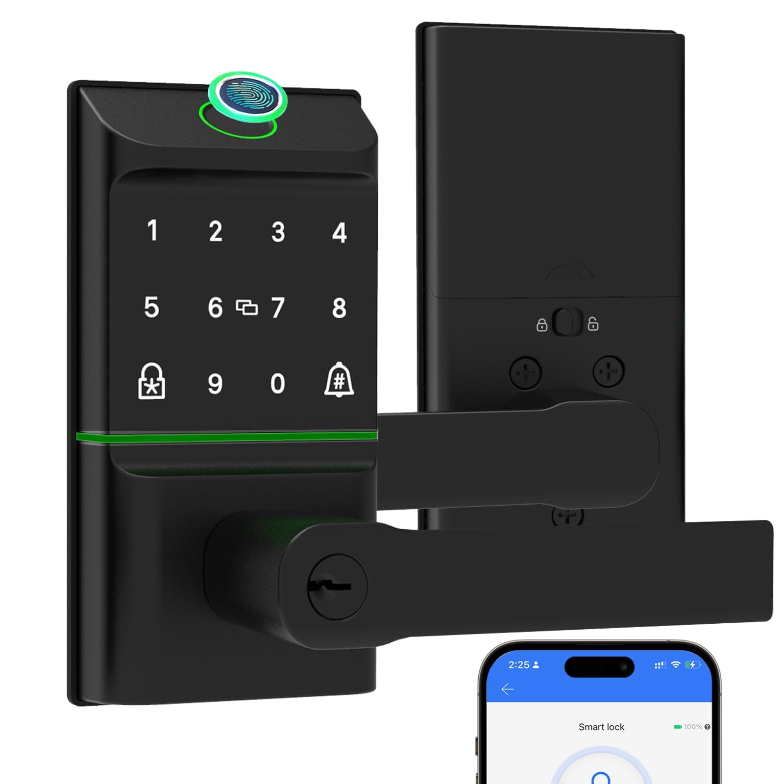 Ossomo Smart Lock For Front Door, Keyless Entry Door Locks With Keypad, Fingerprint Code Door Lock Deadbolt, Auto-Locking, App Control, Ip53 Waterproof
