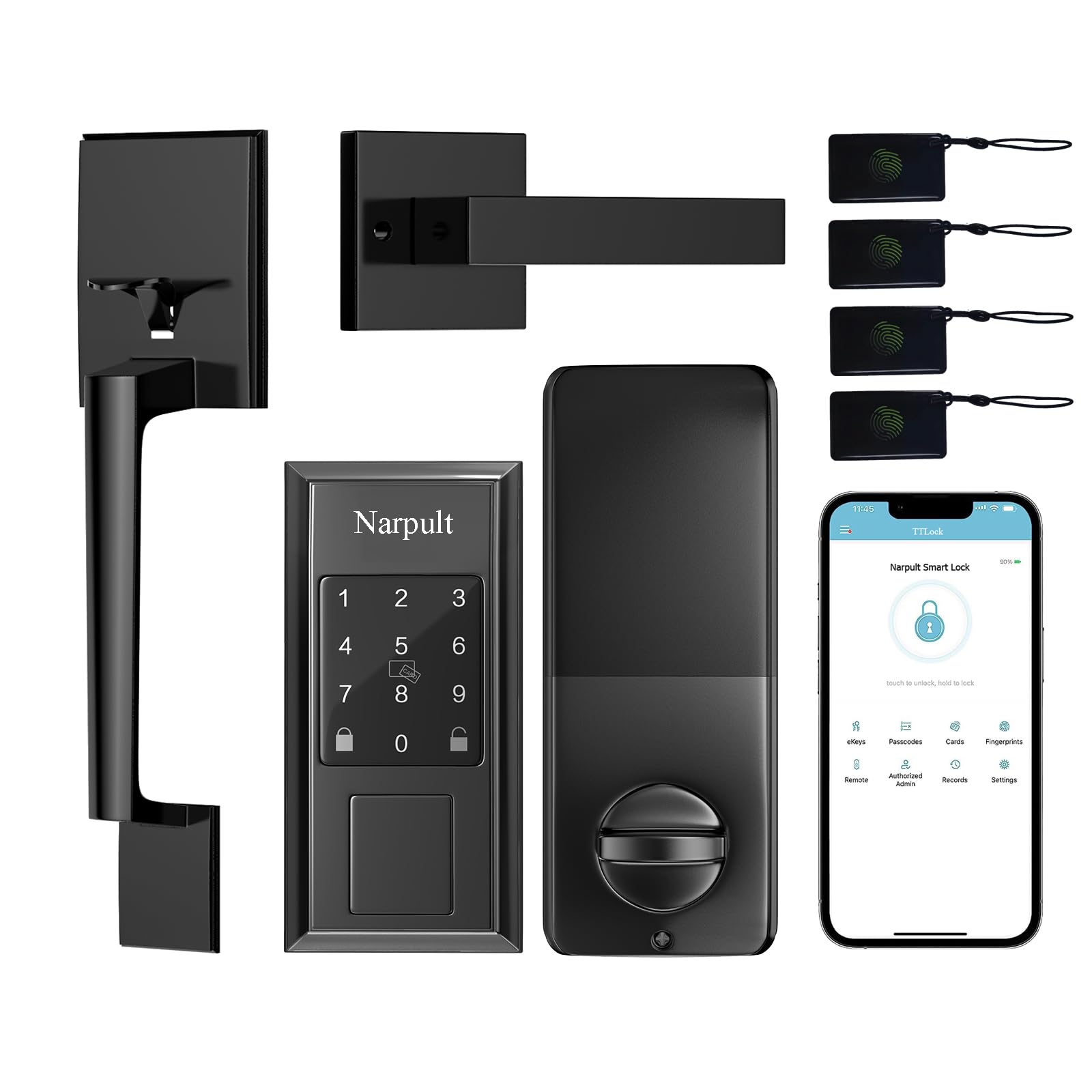 Narpult Keyless Entry Door Lock With Handle, Front Door Lock Set, Smart Lock With Handle Set, App Control Smart Deadbolt Door Locks, Matte Black