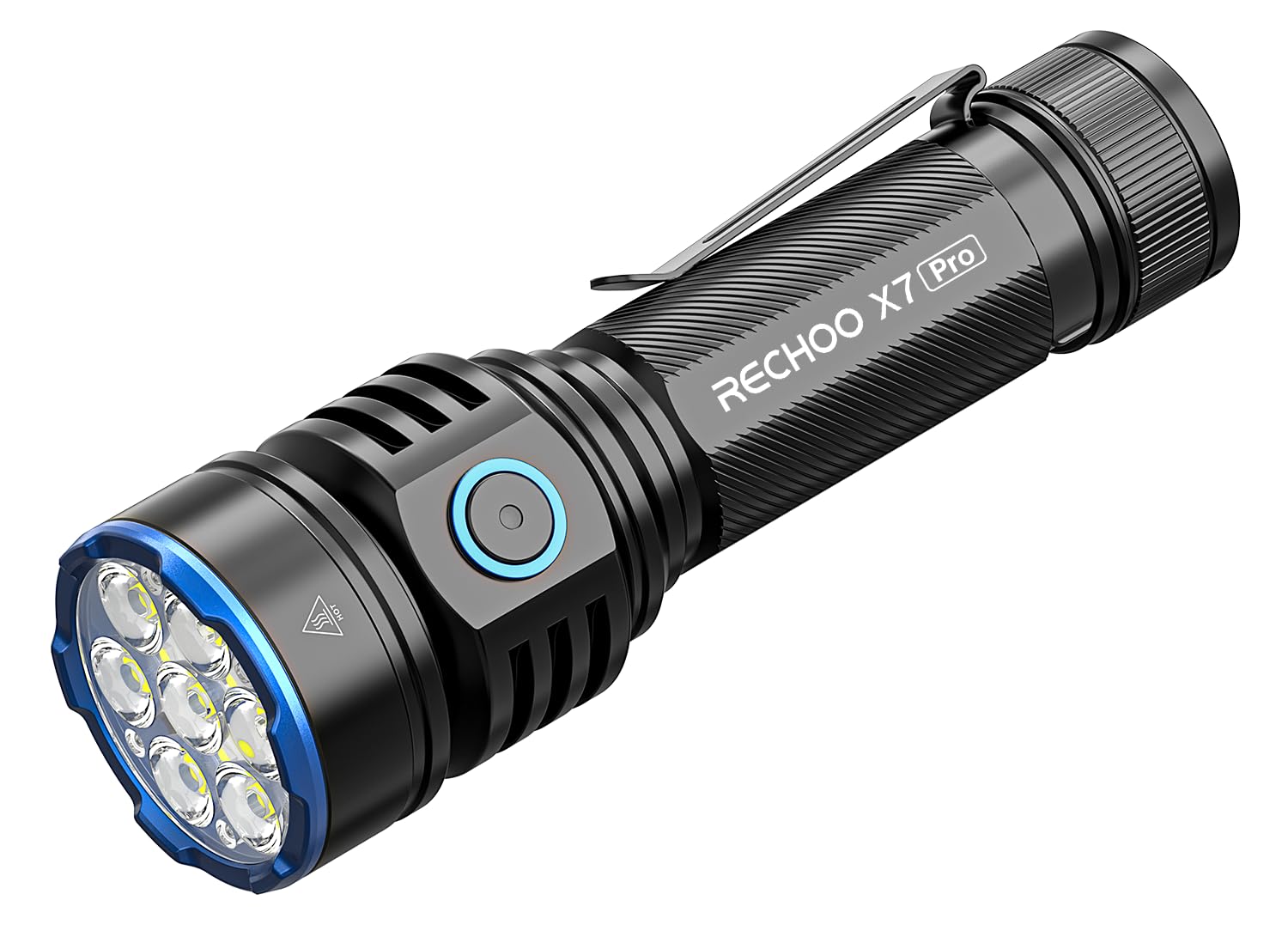 Rechoo Rechargeable Flashlights, X7 Pro Super Bright Flashlight 2000 High Lumens, High Powered With 3 Lighting Modes & Customizable Brightness Modes, Waterproof For Emergencies, Camping, Home (Black)
