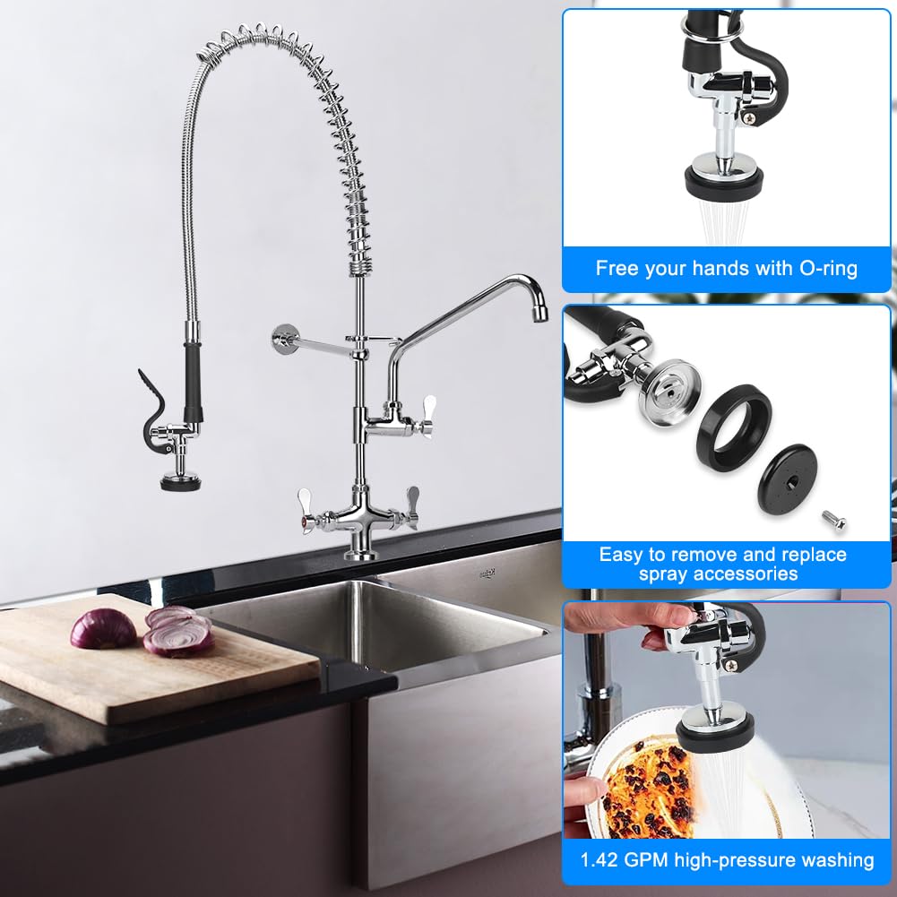 Tnroted 36 Inch Height Deck Mount Commercial Faucet With Pre Rinse Sprayer, Single Hole Commercial Pre Rinse Restaurant Kitchen Faucet With 12” Swing Spout For Commercial Restaurant Home Kitchens Sink