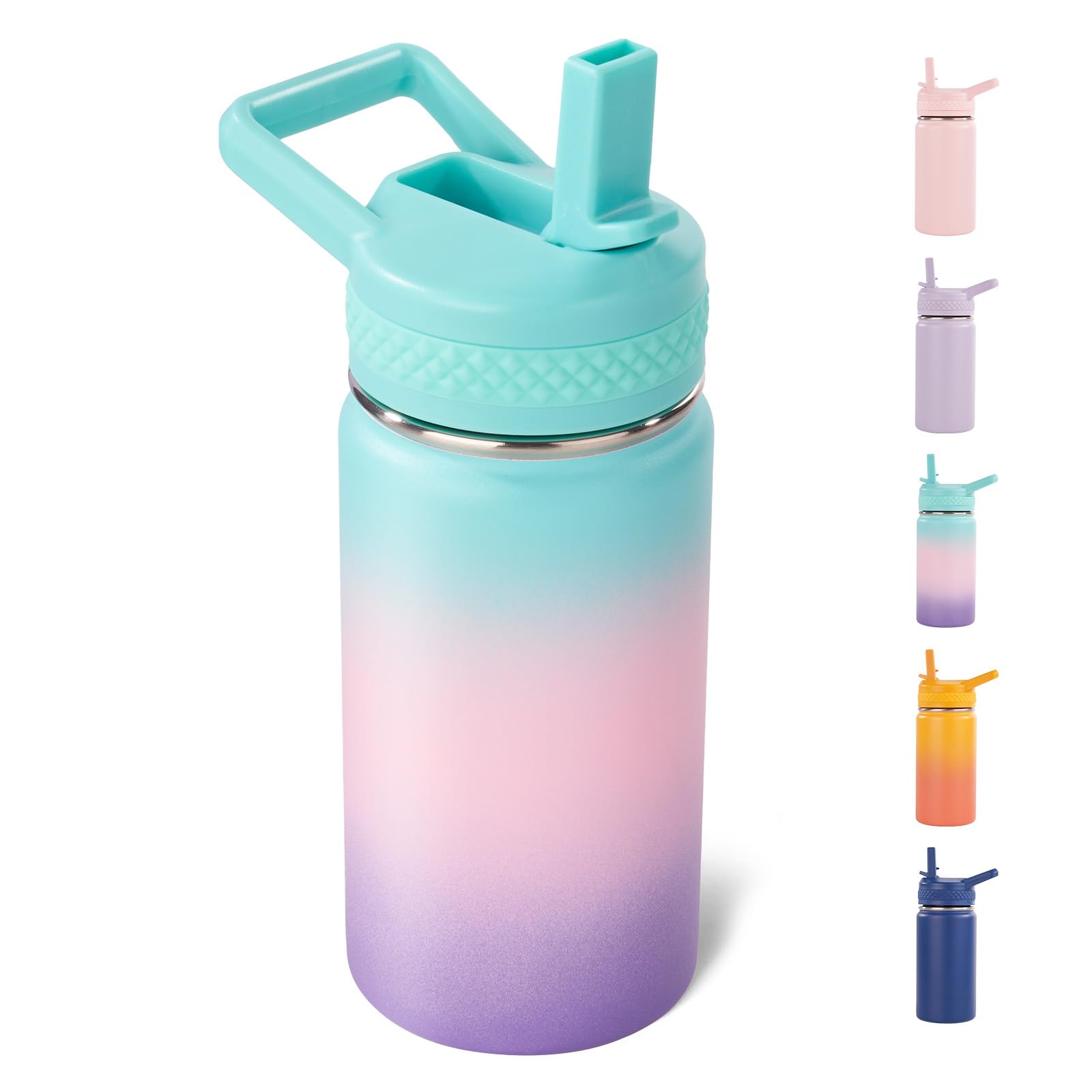Toddler Water Bottle, 12 Oz Kids Water Bottle For School With Straws Lids, 304 Stainless Steel