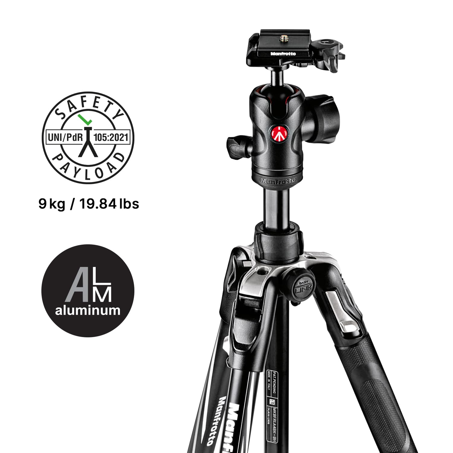 Manfrotto Viitech Imaging Tripod, Be Advanced Aluminum, 4-Level head Lever Lock L Tripod Kit, Black, Mkbfrla4Bk-Bh