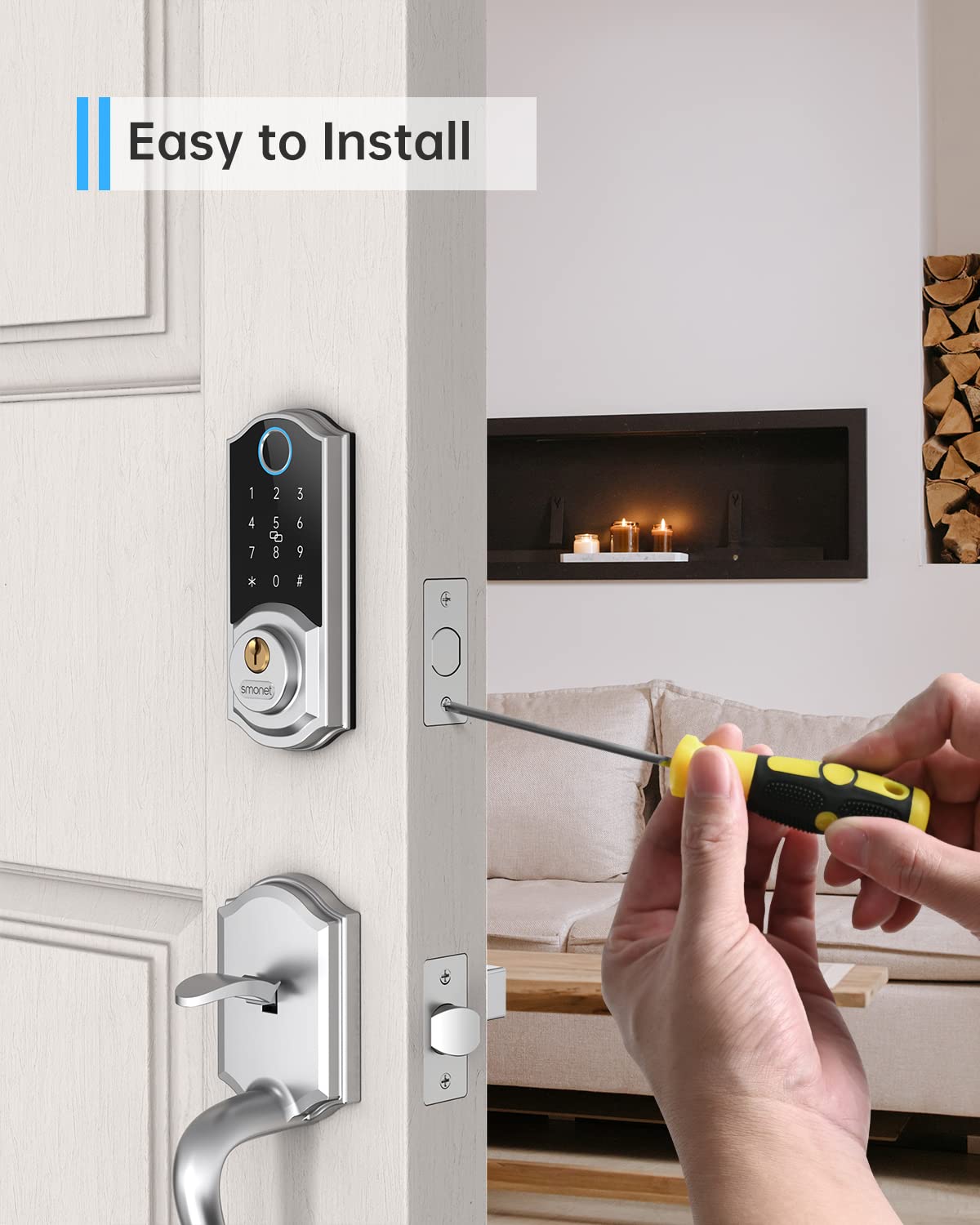 Smonet Smart Deadbolt,Keyless Entry Fingerprint Door Lock, 8-In-1 Smart Locks For Front Door With App Passcode Code Digital Bluetooth For Home