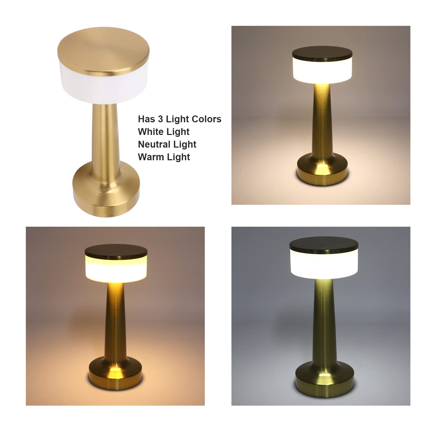 Hyuduo Portable Touch Night Light With 3 Color Usb Charging Metal Retro Nightstand Lamp Bedside Lamps For Restaurant Bedroom Bars Home