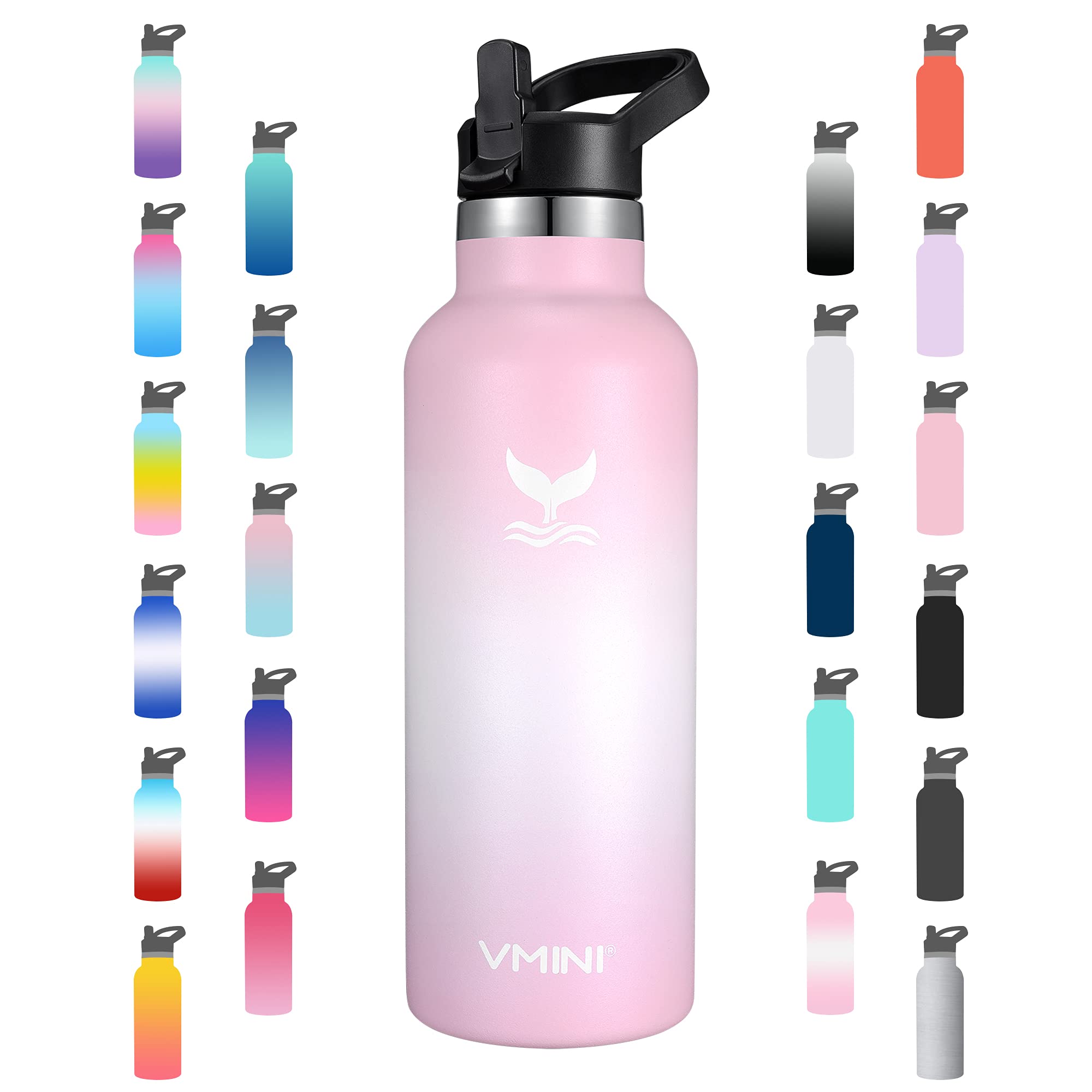 Vmini Water Bottle - Standard Mouth Stainless Steel & Vacuum Insulated Bottle, Straw Lid