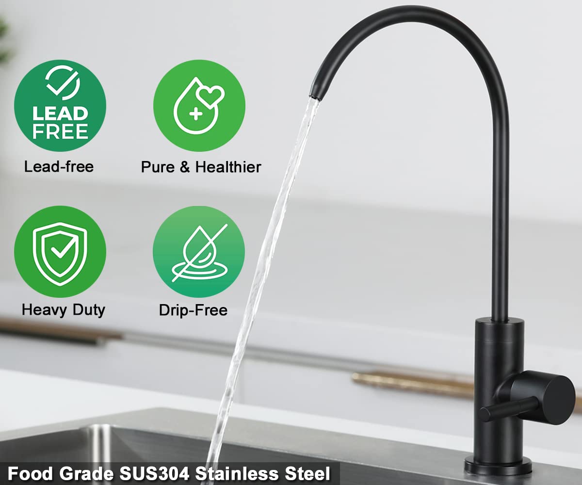 Esow Kitchen Water Filter Faucet, 100% Lead- Drinking Water Faucet Fits Most Reverse Osmosis Units Or Water Filtration System In Non-Air Gap, Stainless Steel 304 Body Matte Black Finish