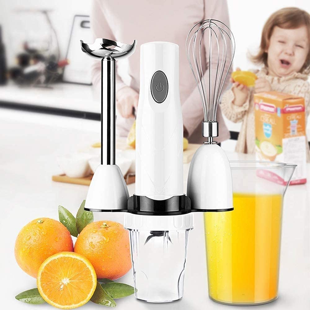 Kaabeto Hand Blender, 150 Watt 5-In-1 Immersion Multi-Purpose Stick Blender With Egg Whisk, With 500Ml Food Grinder, Bpa-, 600Ml Container,Smoothies, Sauces And Soups (White)