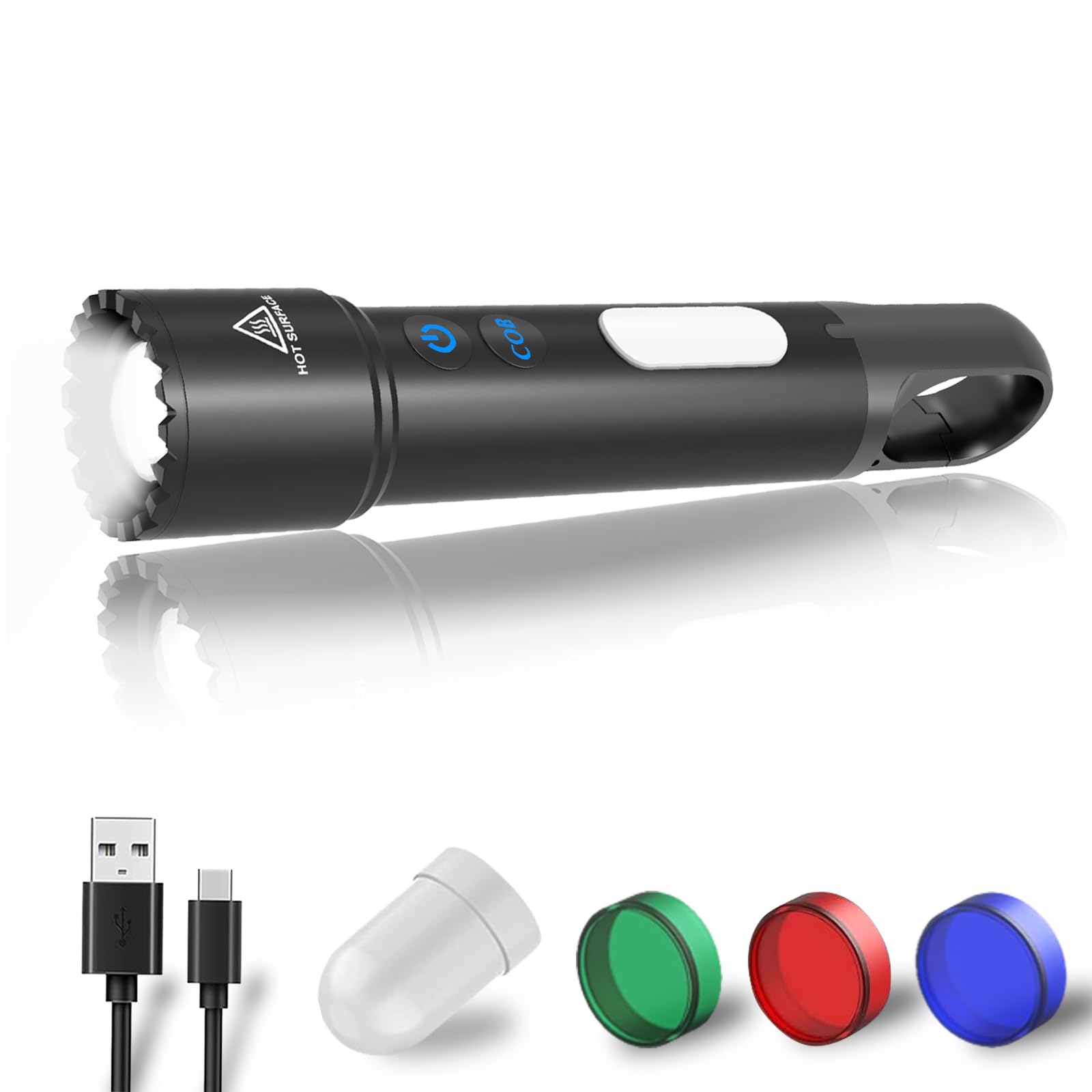 Goldelig Led Flashlight, High Lumens Rechargeable Flashlight With Cob Red Light, Multicolor Flash Lights For Kids Camping、Outdoors Work、 Hunting