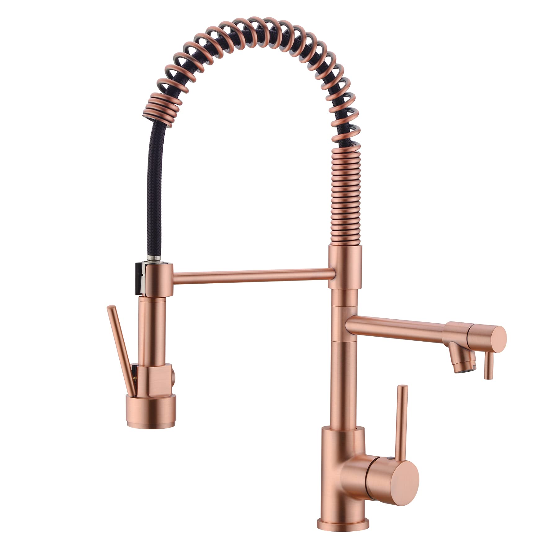 Avola Classical Copper Kitchen Faucet With Pull Down Sprayer, Rose Gold Kitchen Sink Faucet With Pot Filler Single Handle Commercial Brass Tap For Bar Laundry Rv Utility Sink