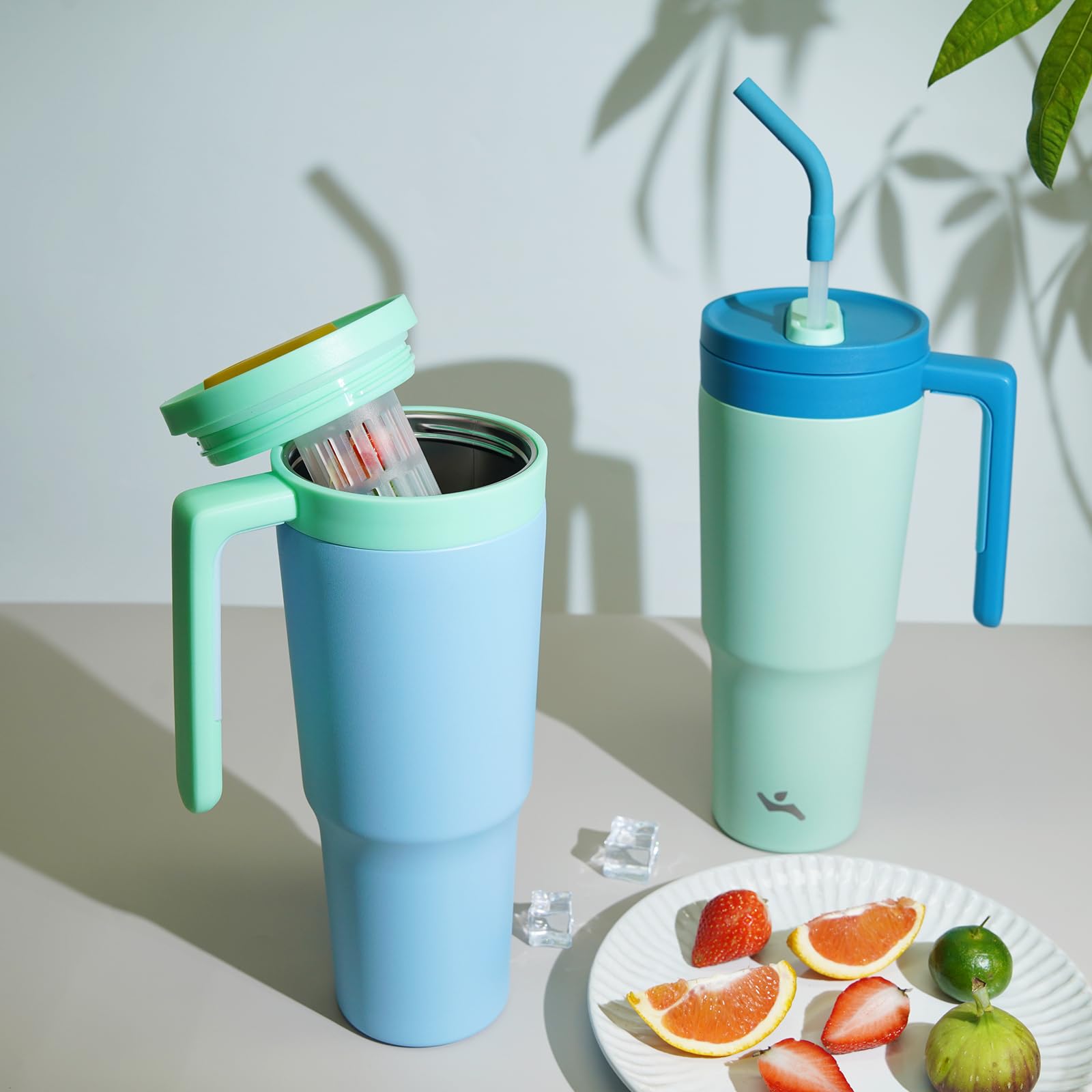 Insulated Tumbler With Handle And Straw,40 Oz Vacuum Stainless Steel Water Bottle Travel Mug Metal