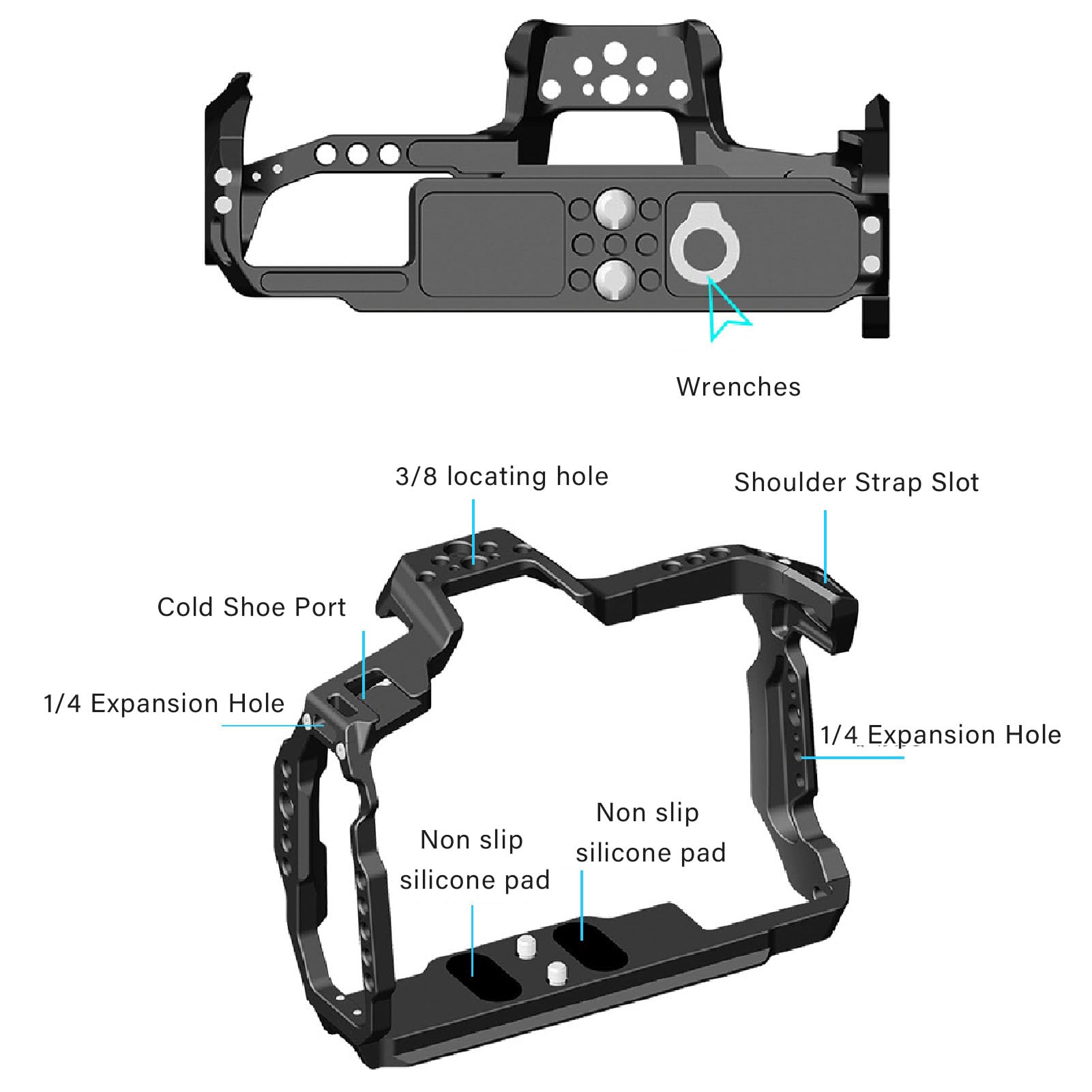Akozon Camera Cage Aluminum Alloy Metal Video Rig Protective Full Cage Bmpcc 6Kpro Cold Shoe Mount Kit