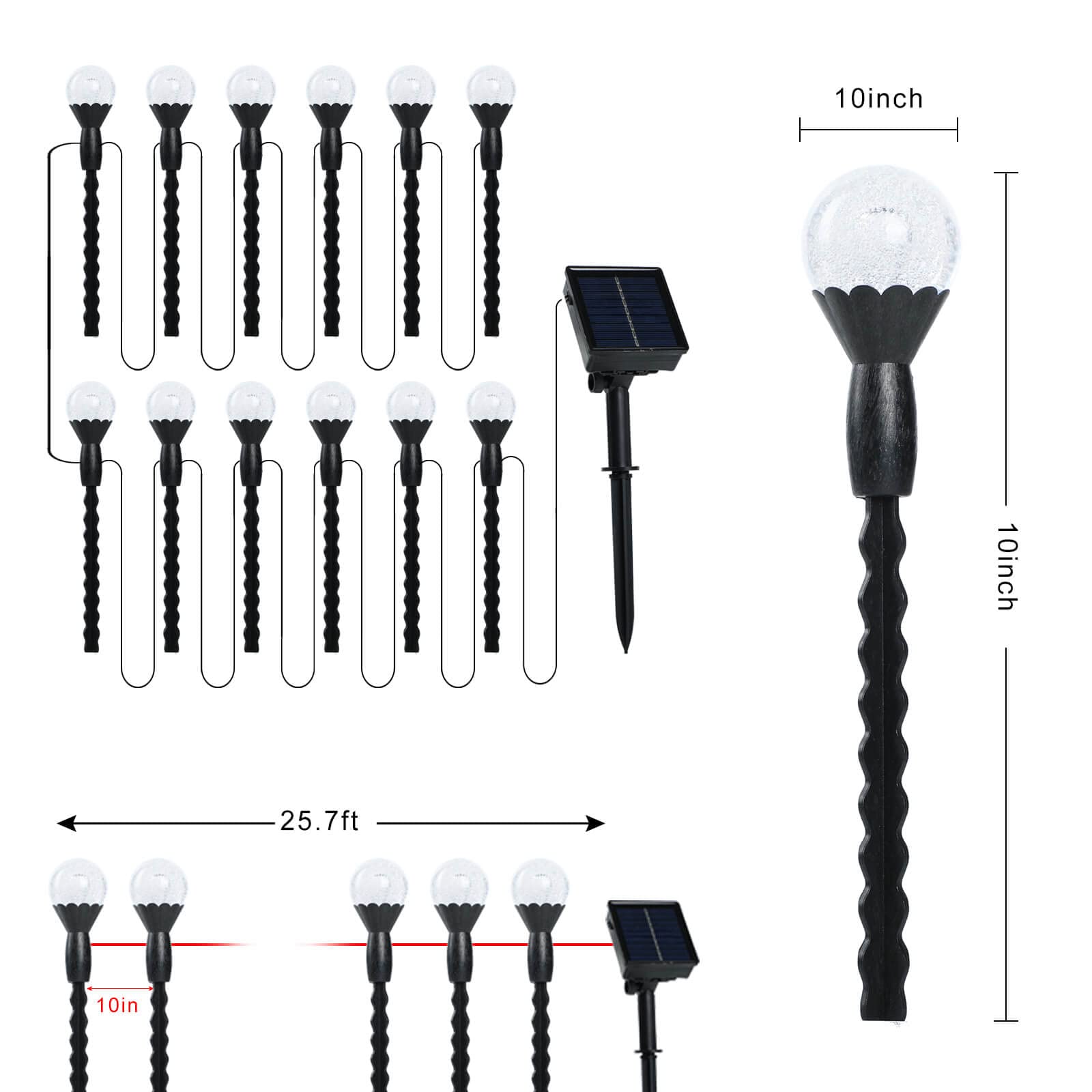 Semilits Solar Landscape Lights 12Led Bubble Beads Shaped Outdoor Solar String Lights For Path Garden Patio Decor